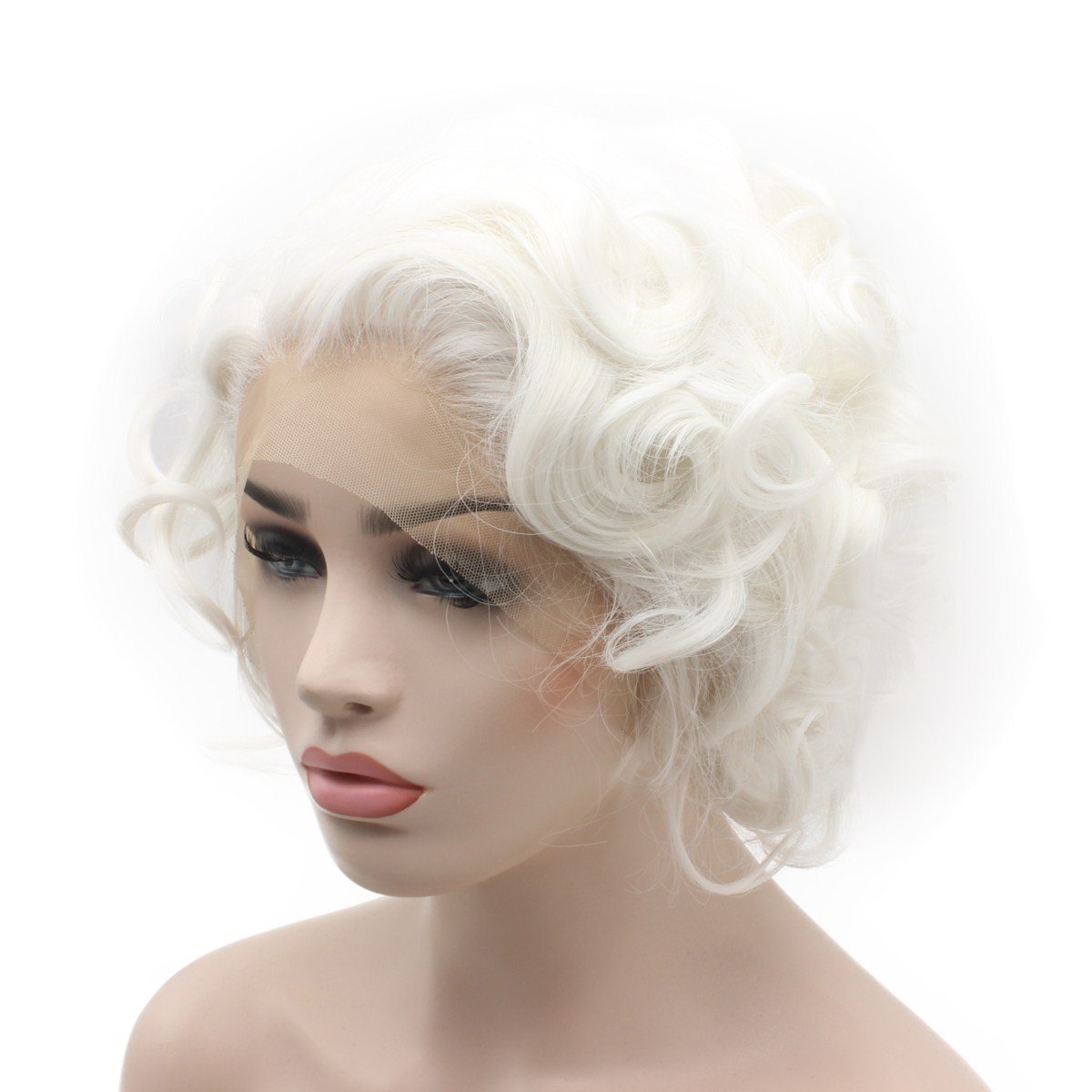 Short Curly Heat Friendly Synthetic Lace Front Wig - Natural Looking Snow White Hairpiece for Cosplay, Daily Wear & Special Occasions