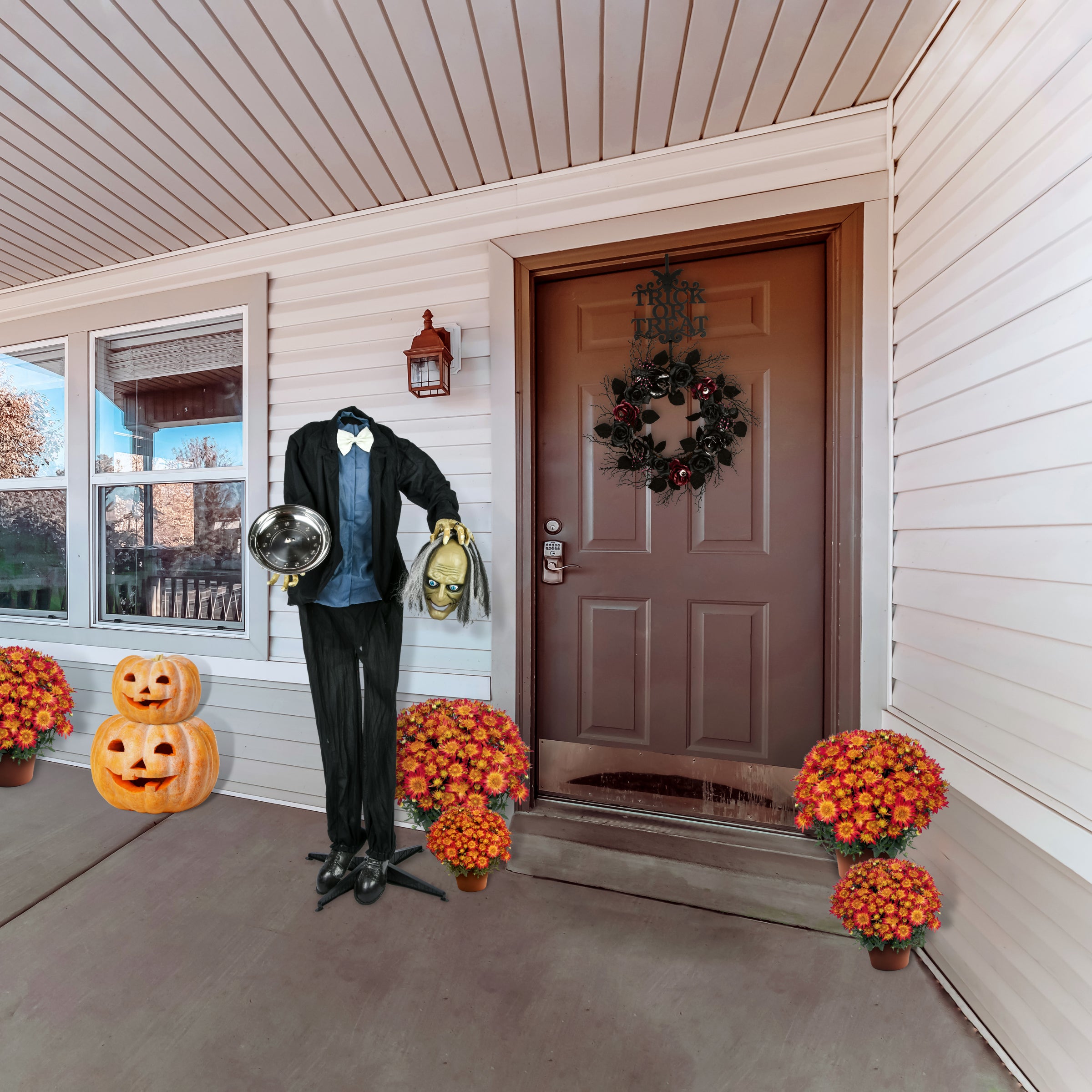 59 Inch Halloween Animated Headless Man Decor with LED Lights & Sound Activation - Spooky Indoor/Outdoor Halloween Party Decoration