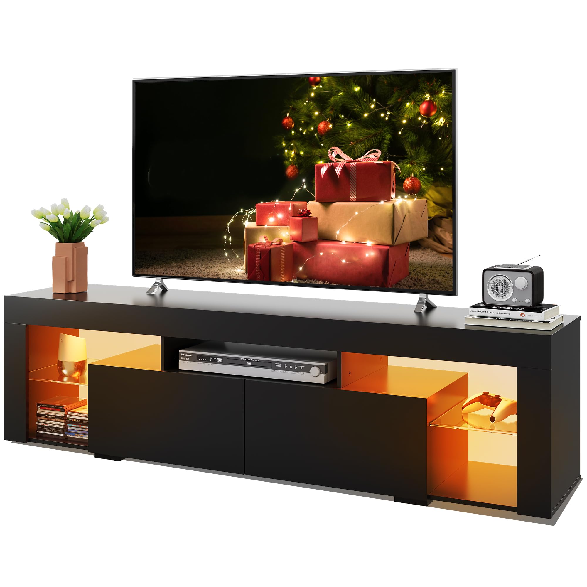 WLIVE 63 Inch TV Stand for 60-70 Inch TVs - Modern LED Entertainment Center with 2 Drawers - Black TV Console for Living Room - Perfect for Home Theater & Family Entertainment