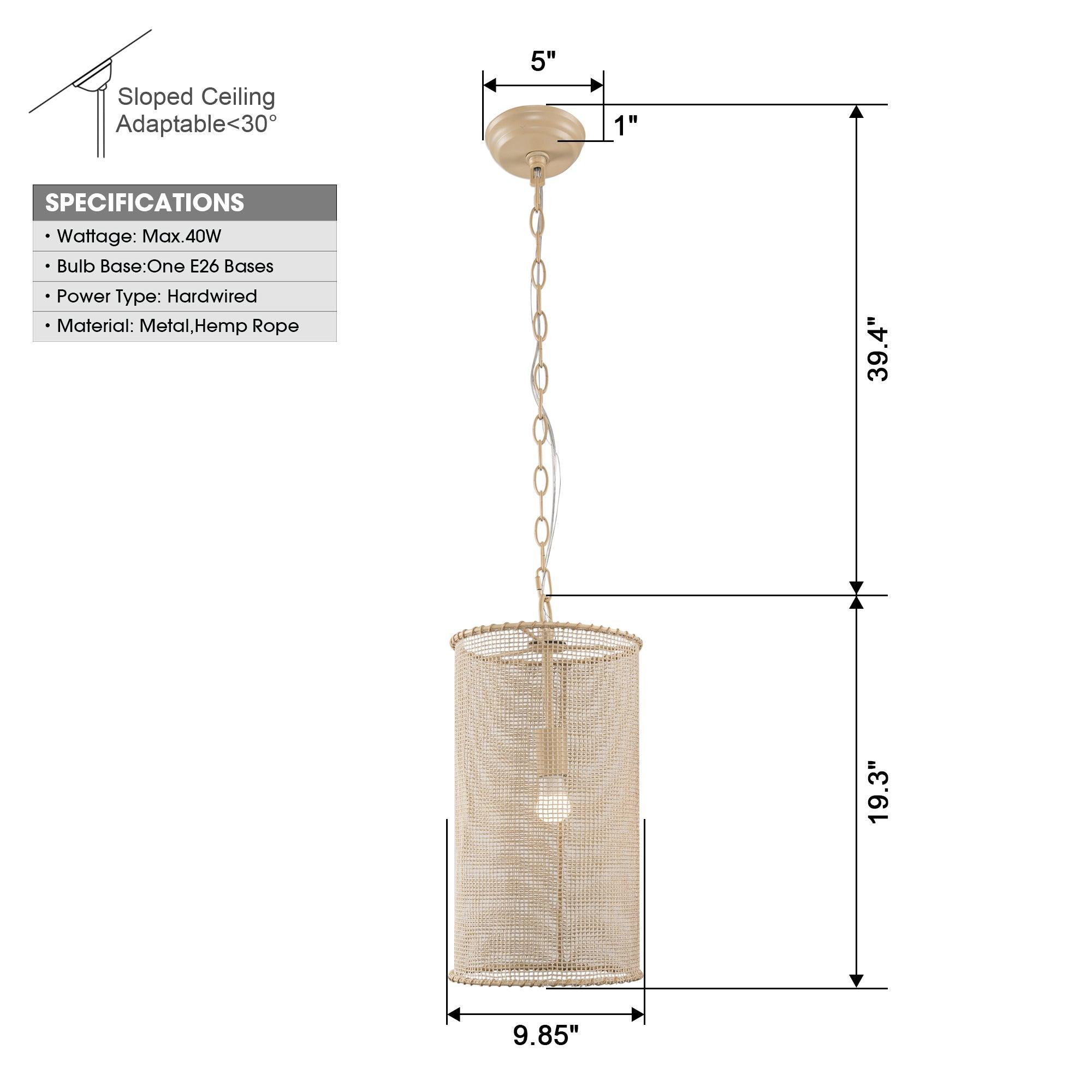 Farmhouse Style 1-Light Wooden Beads Pendant Light - Beige Dry Rated Ceiling Fixture for Kitchen Island, Dining Room & Entryway Lighting