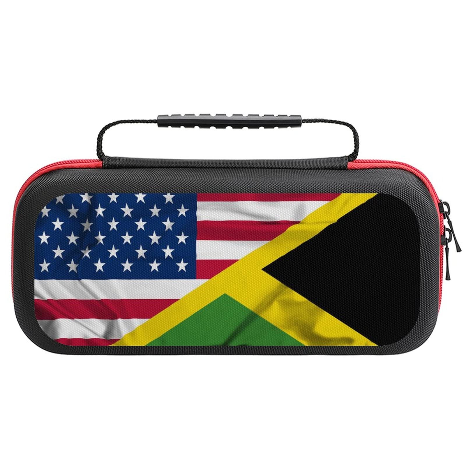 Jamaica and USA Waving Flag Nintendo Switch Carrying Case - Portable Travel Cover with 20 Game Card Slots - Perfect for Gaming On The Go, Travel Accessories & Switch Protection