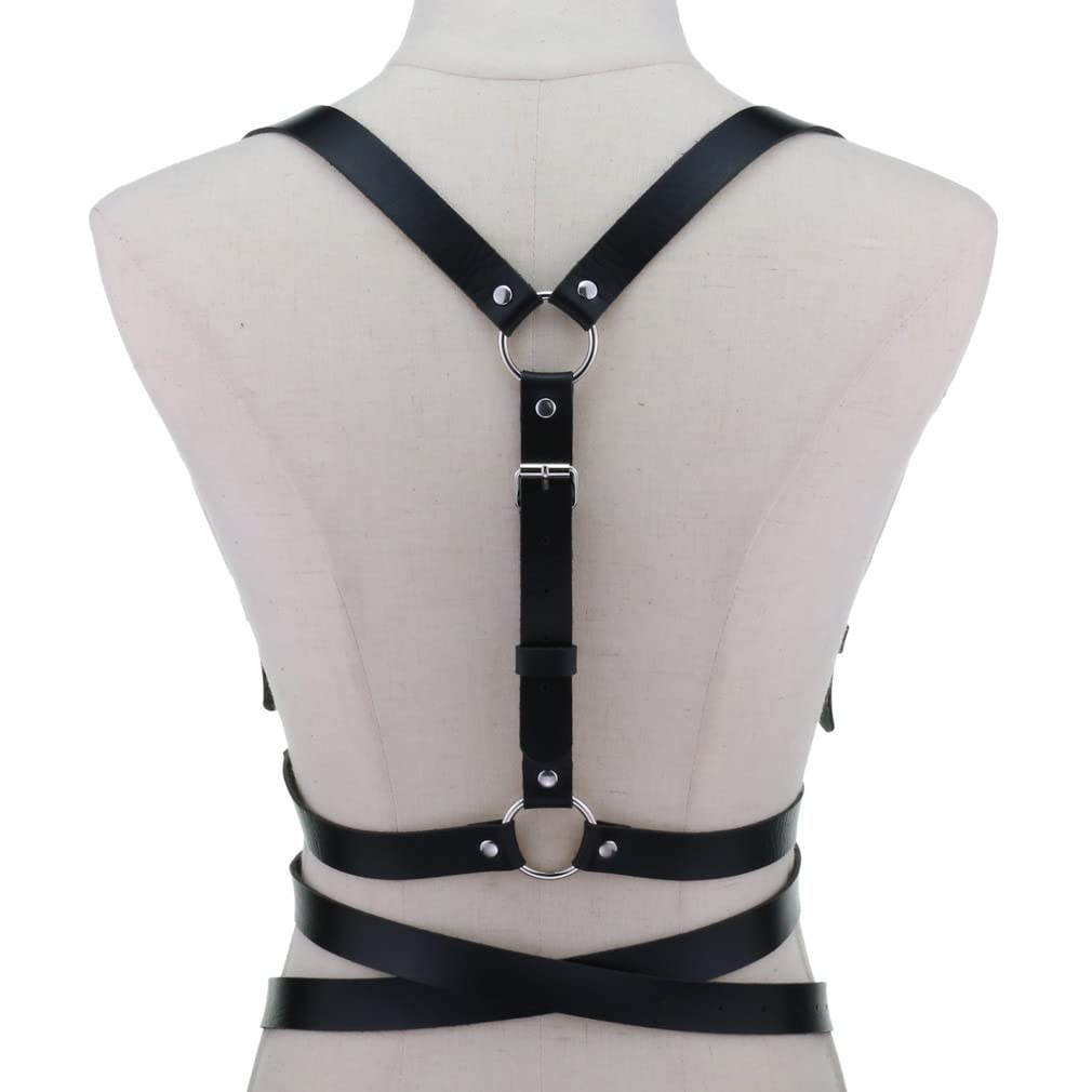 Stylish Punk PU Leather Layered Belly Harness Waist Chain - Gothic Body Jewelry for Women, Rave Festival Accessories & Bachelorette Party Outfits