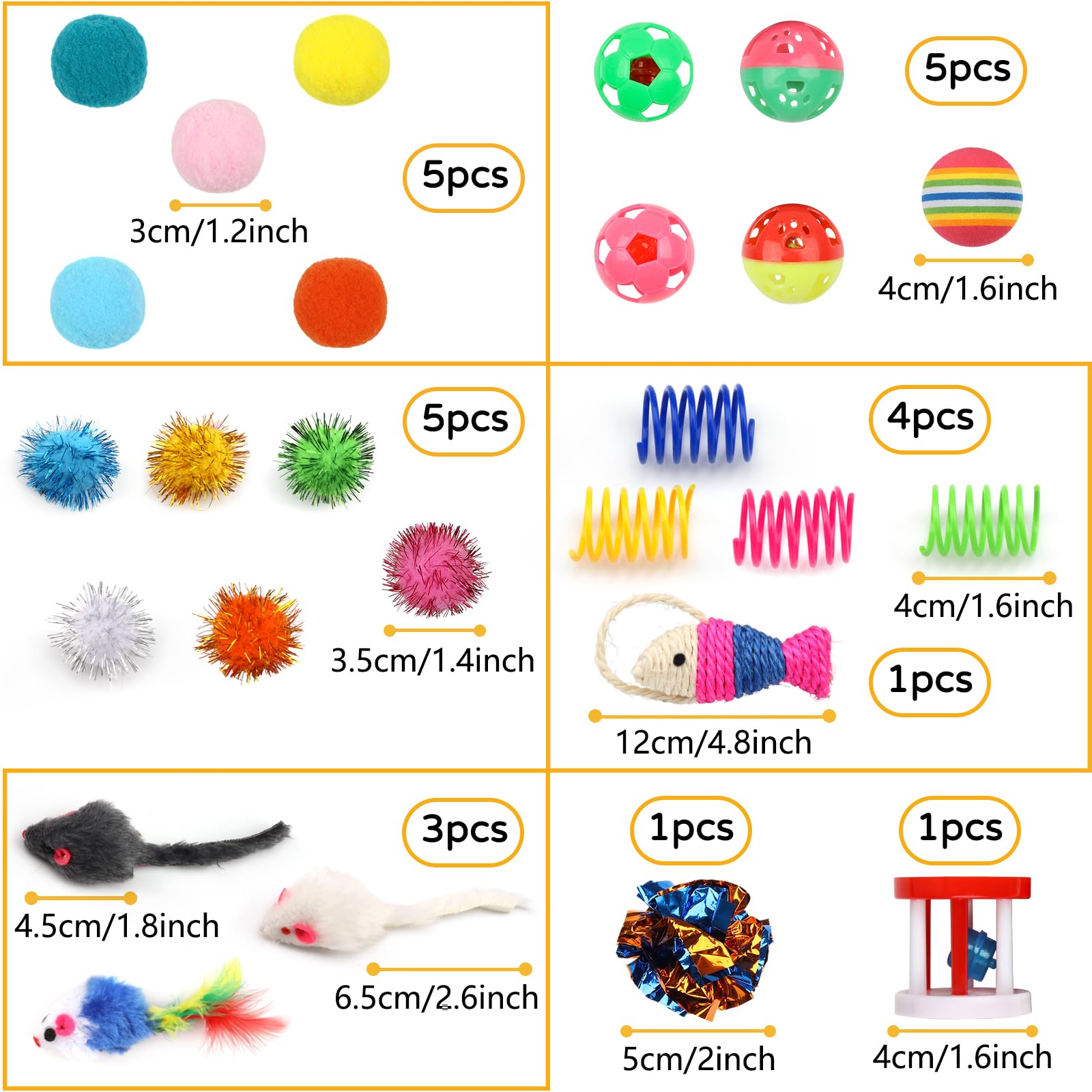 32 Pack Interactive Cat Toys Variety Set for Kittens - Includes Cat Wand, Crinkle Balls, Bell Balls, Spring Toys & Catnip Toys - Perfect for Indoor Cats and Playtime Fun