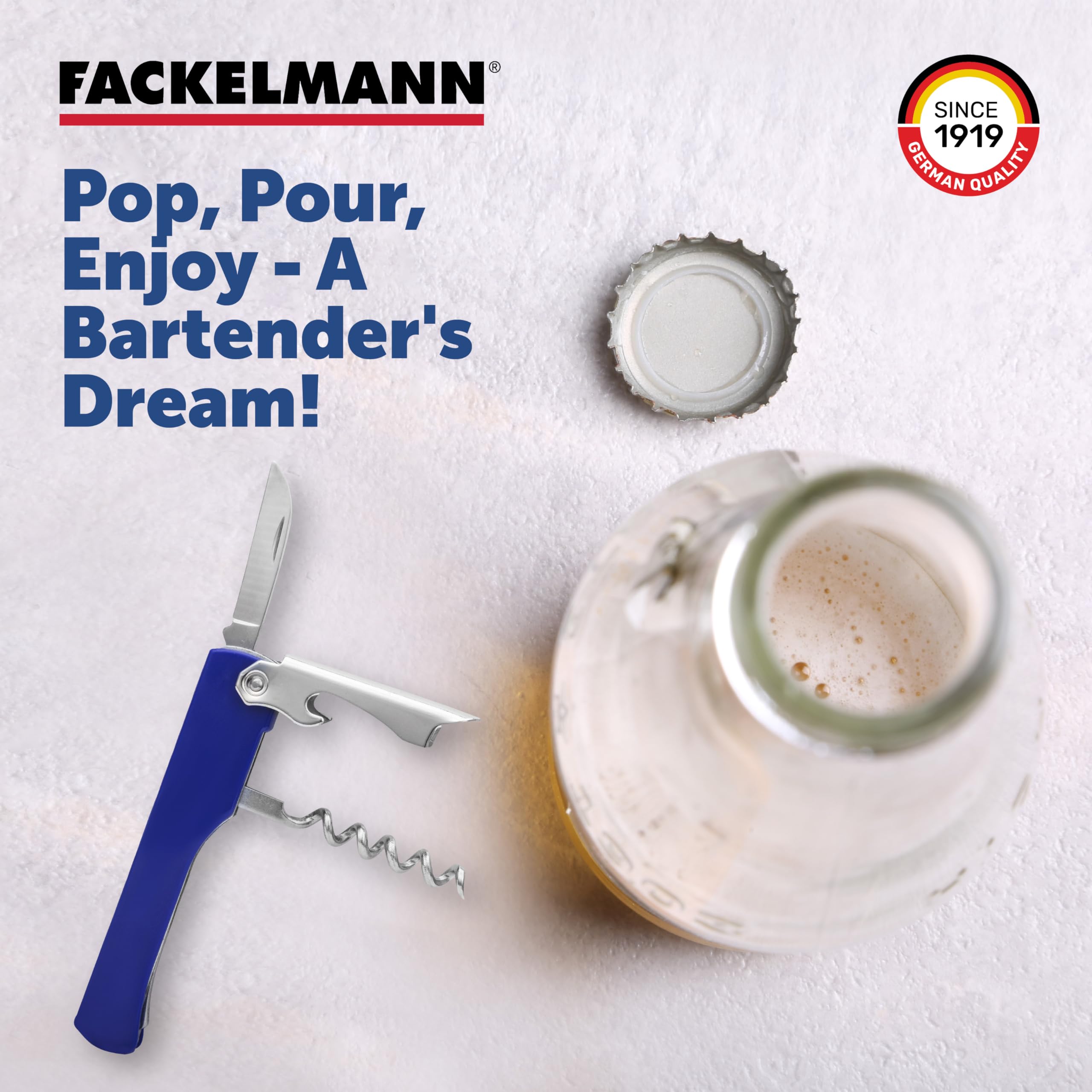 Fackelmann Professional Sommelier Corkscrew with Foil Cutter & Bottle Opener - Stainless Steel Wine Opener for Restaurants, Bars & Home Use