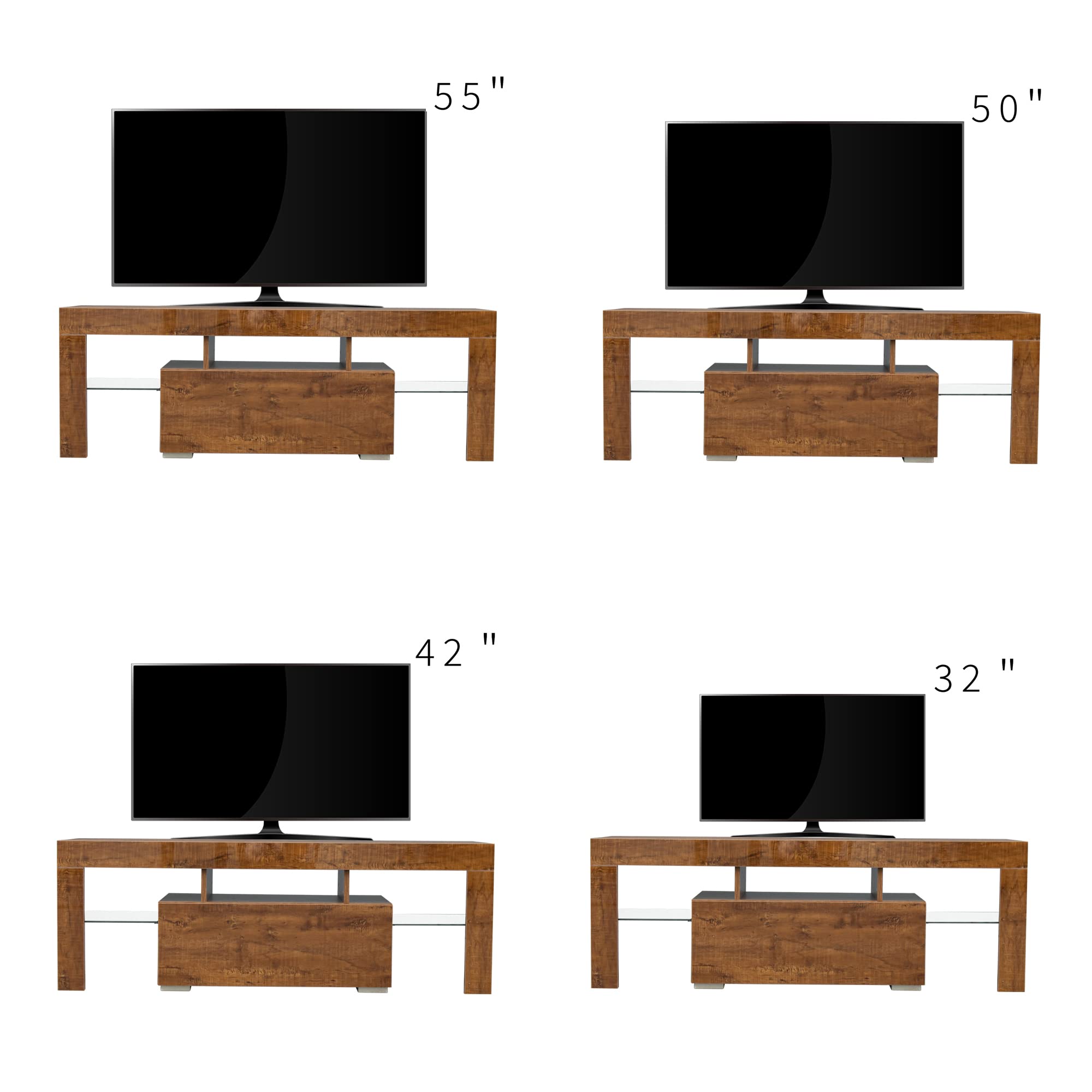 RGB LED TV Stand with Storage for Flat Screen TVs & Gaming Consoles - Modern FIR Wood Entertainment Center for Living Room, Lounge & Game Room Setup