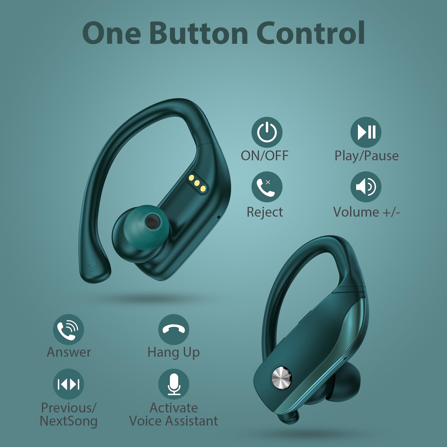 Bmani 2 Pairs Wireless Bluetooth Earbuds with LED Display - 48H Playtime, Built-in Mic, Earhooks for Secure Fit - Green & Purple - Perfect for Workouts, Running, Gym & Outdoor Sports