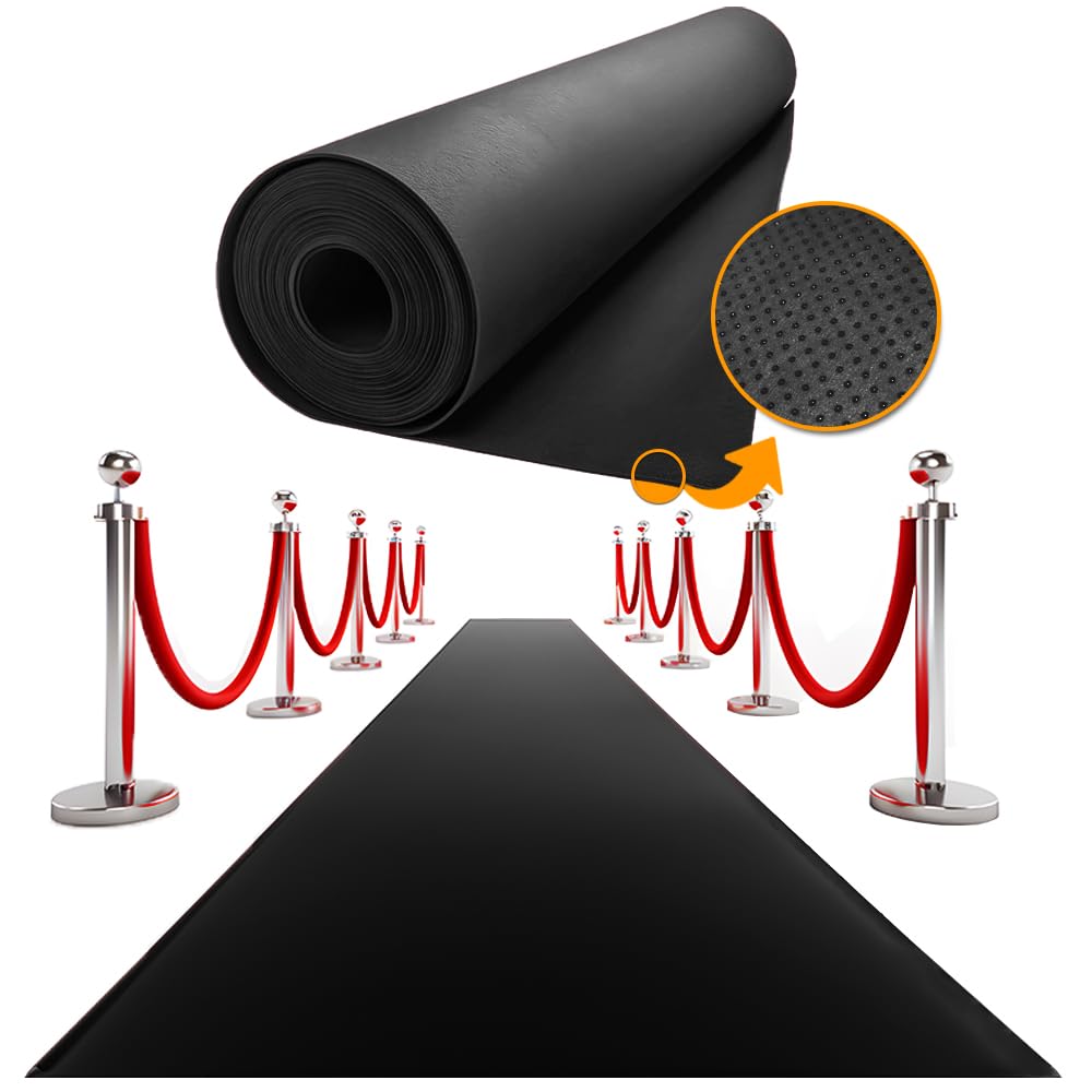 Premium Black Carpet Runner for Weddings & Events - Extra Thick Non-Slip Felt Rug with Grip Dots - Perfect for Wedding Aisles, Hollywood Red Carpet Events, Grammy Parties & Home Decor