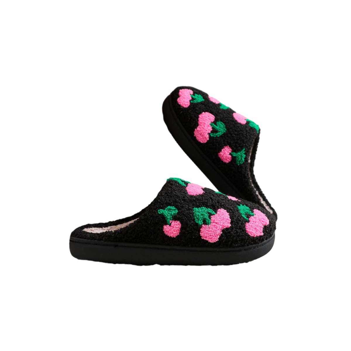 Women's Fuzzy Fruit Pattern Slippers - Cozy Indoor House Shoes for Relaxing at Home, Lounging & Comfortable Wear