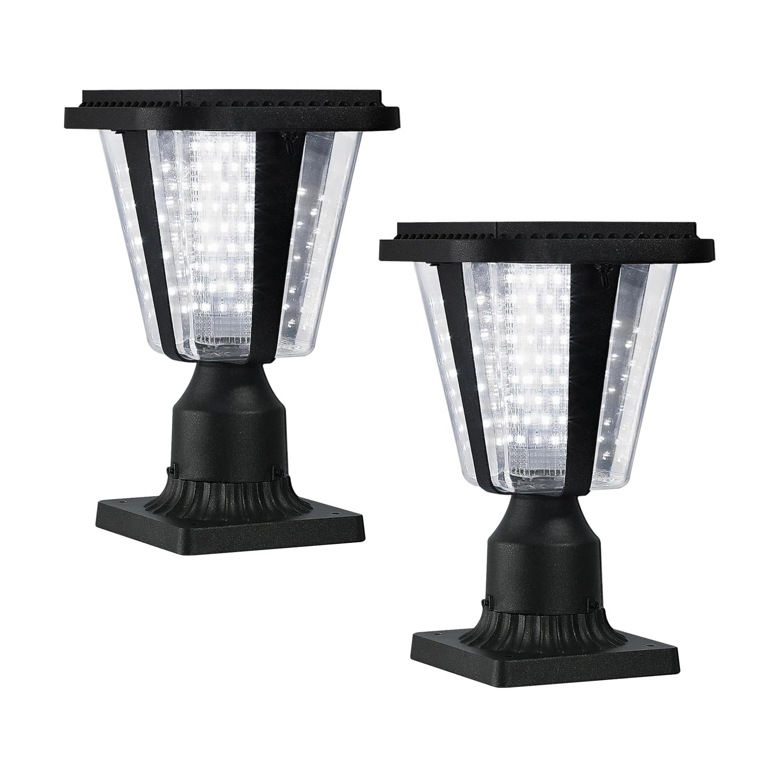 2 Pack Solar Post Light Fixture - 160LM Outdoor Solar Lamp with Pole/Pier Mount (6000K) | Dusk to Dawn Auto On/Off | Waterproof for Patio, Garden, Walkway, Driveway & Backyard Lighting