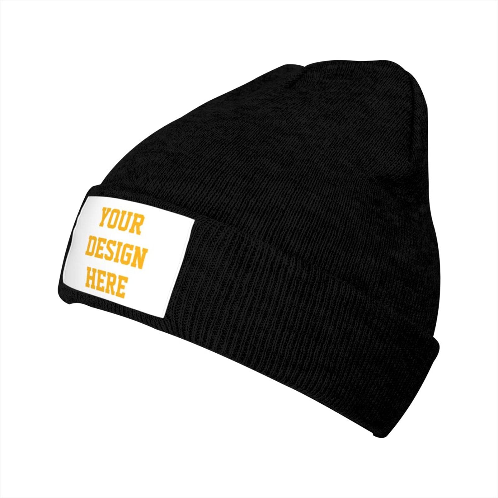 Custom Knit Beanie Hat for Men & Women - Personalized Text & Logo Skull Cap - Winter Warm Fleece Lined Hat for Outdoor Activities, Skiing & Casual Wear