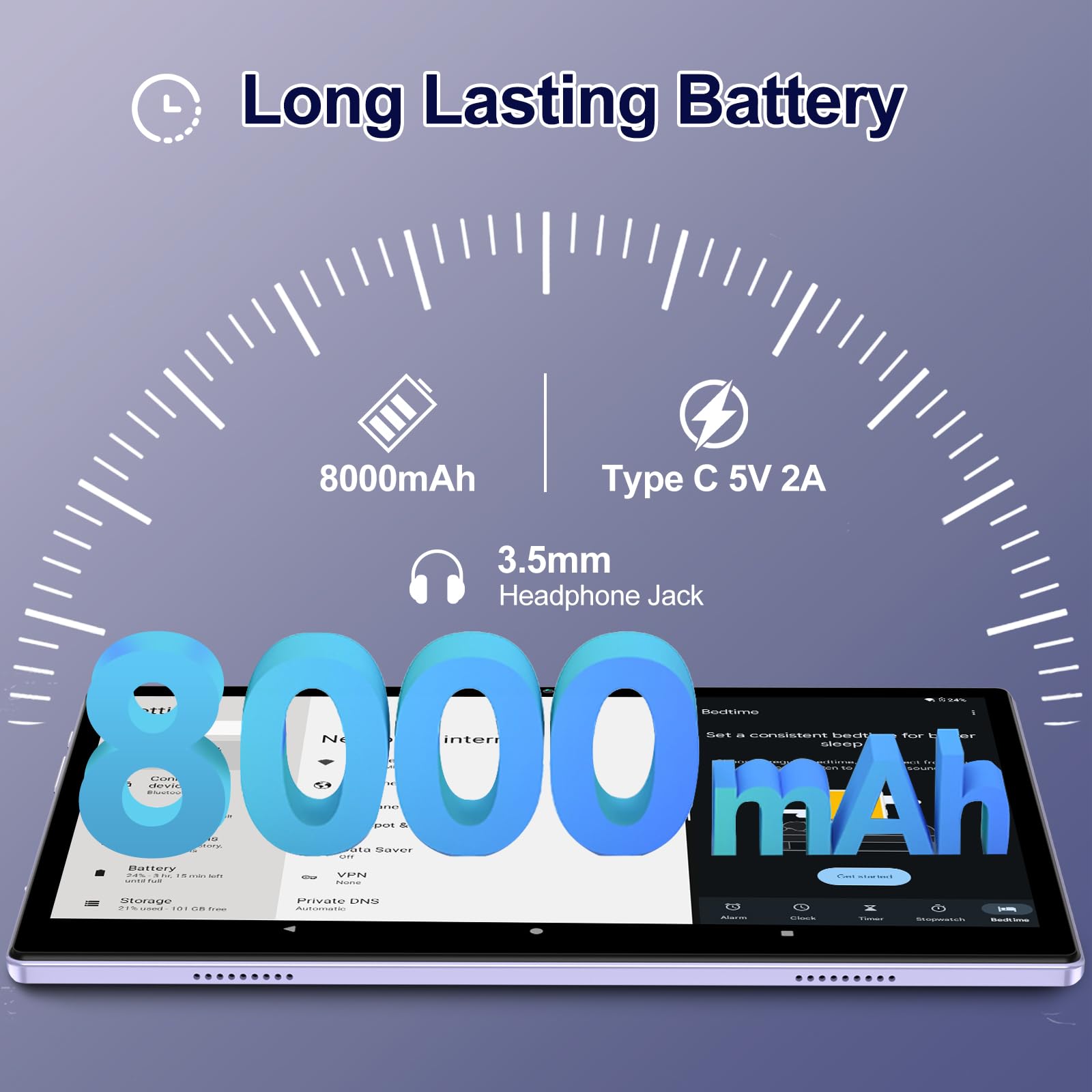 2025 Android 14 Tablet 10.1 Inch - 22GB RAM 128GB ROM (1TB Expandable) with Keyboard & Mouse - Octa-Core Processor, 8000mAh Battery, HD IPS Display, 5G WiFi, Bluetooth 5.0, GPS, Widevine L1 - Metal Purple | Perfect for Work, Study, Streaming & Gaming