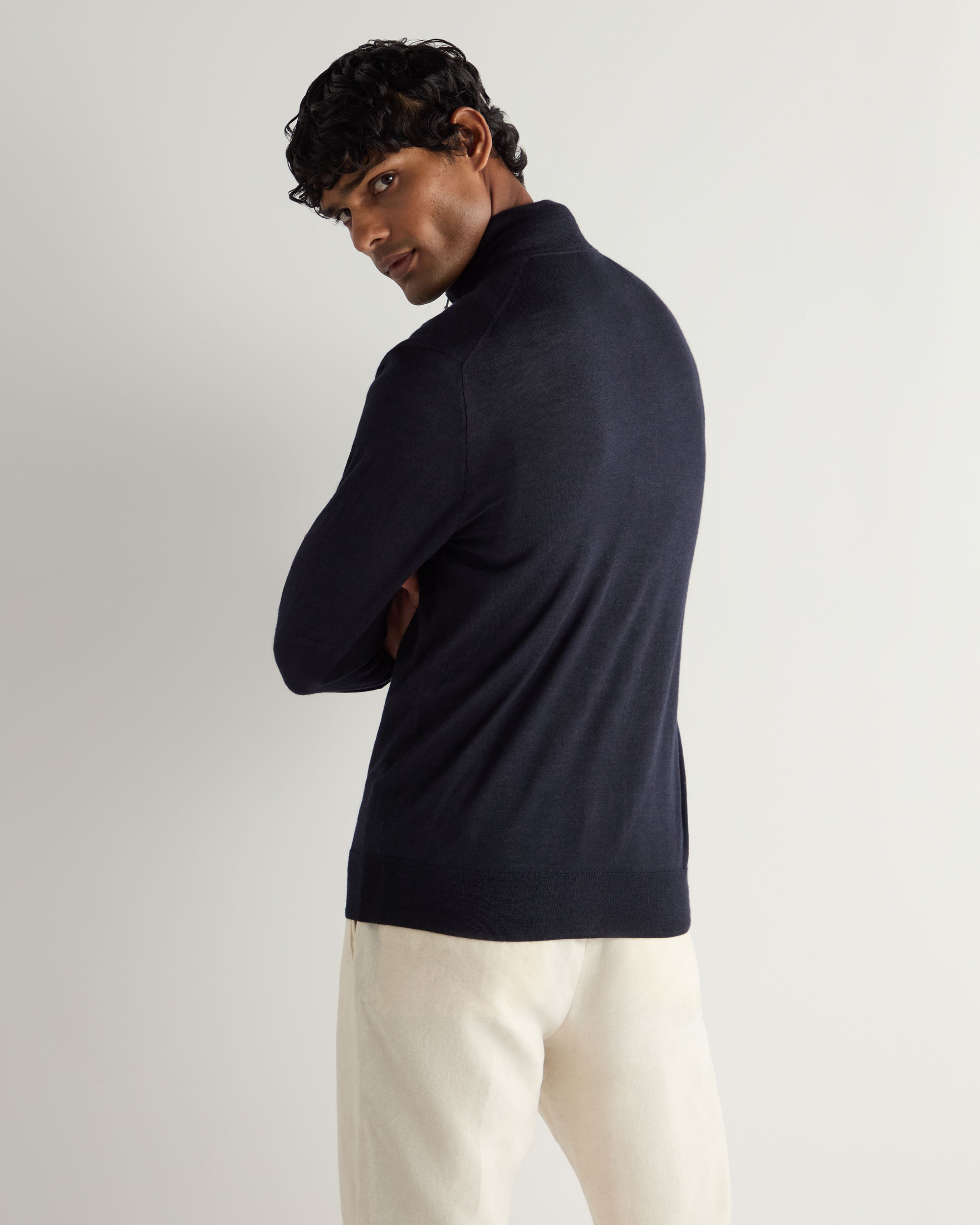 Premium Men's Cashmere Full Zip Sweater - Ultra Soft Fine Gauge Knit, Indigo Blue | Winter Warmth & Business Casual Style
