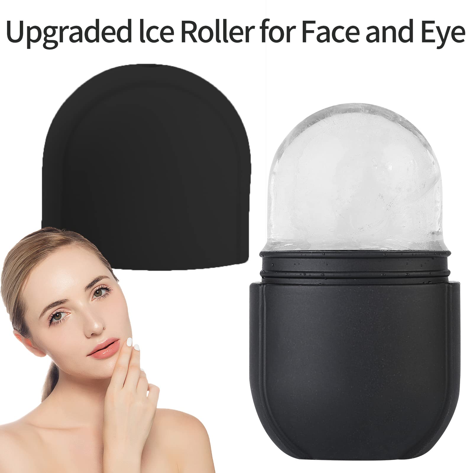 Ice Roller for Face and Eyes - Cooling Facial Massager to Brighten Skin, Reduce Puffiness & Fine Lines - Oval Black Beauty Ice Roller for Skincare & Makeup Prep - Perfect for Morning Routine & Post-Workout Recovery