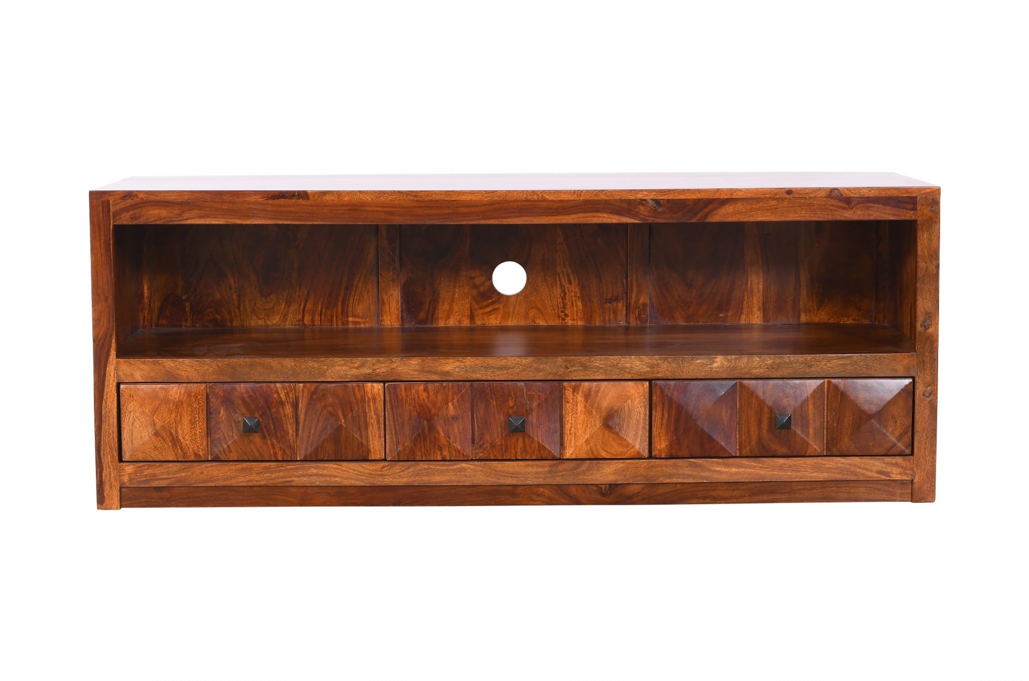 Premium Diamond Indian Sheesham Solid Wood TV Stand Entertainment Center - 68.9