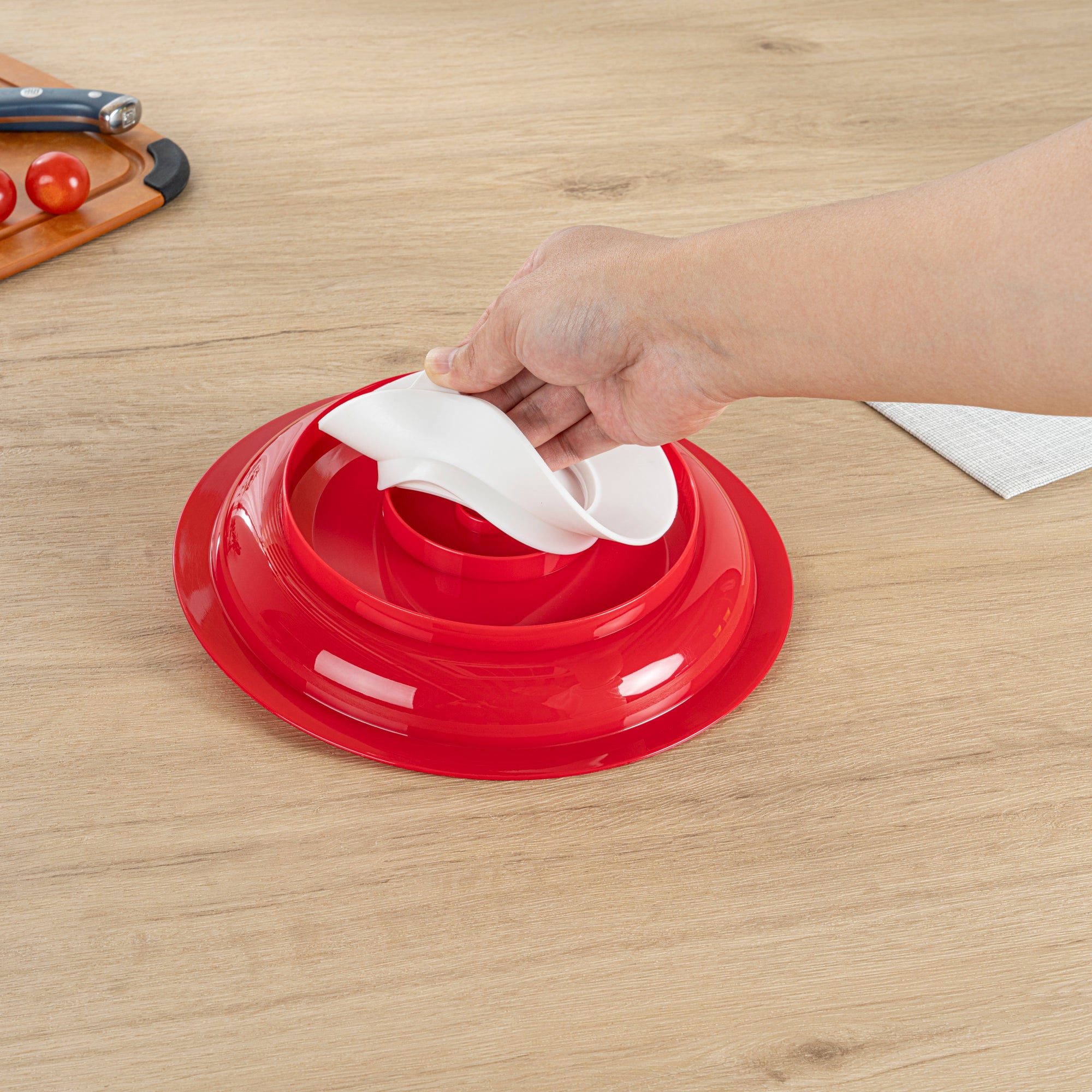 Adapt Tek Round Red Plastic Scoop Plate - Spillproof with Suction Base, 9 x 9 x 2.25 Inches, 1 Count - Perfect for Baby Feeding, Toddler Mealtime & Special Needs Dining