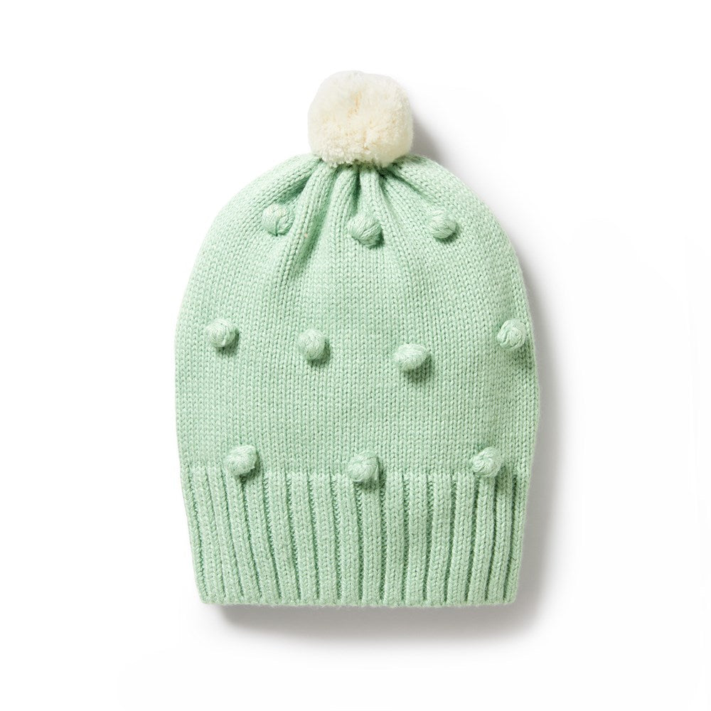 Mint Green Knitted Bauble Hat for Women - Soft Winter Beanie with Pom Pom - Perfect for Cold Weather, Outdoor Activities & Fashion Accessories