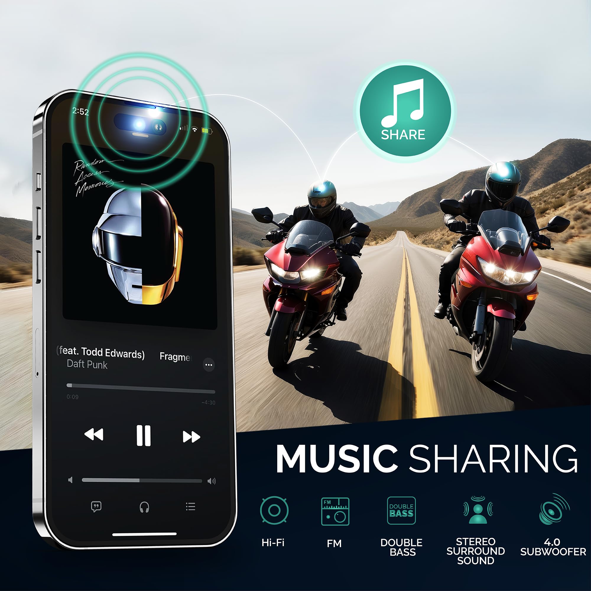 V8 Motorcycle Bluetooth Headset - Helmet Intercom with FM Radio, Music Sharing & Noise Cancelling DSP/CVC HiFi Stereo - 1000M to 2000M Range - Perfect for Group Riding, Commuting & Adventure Tours (Single Pack, 4X)