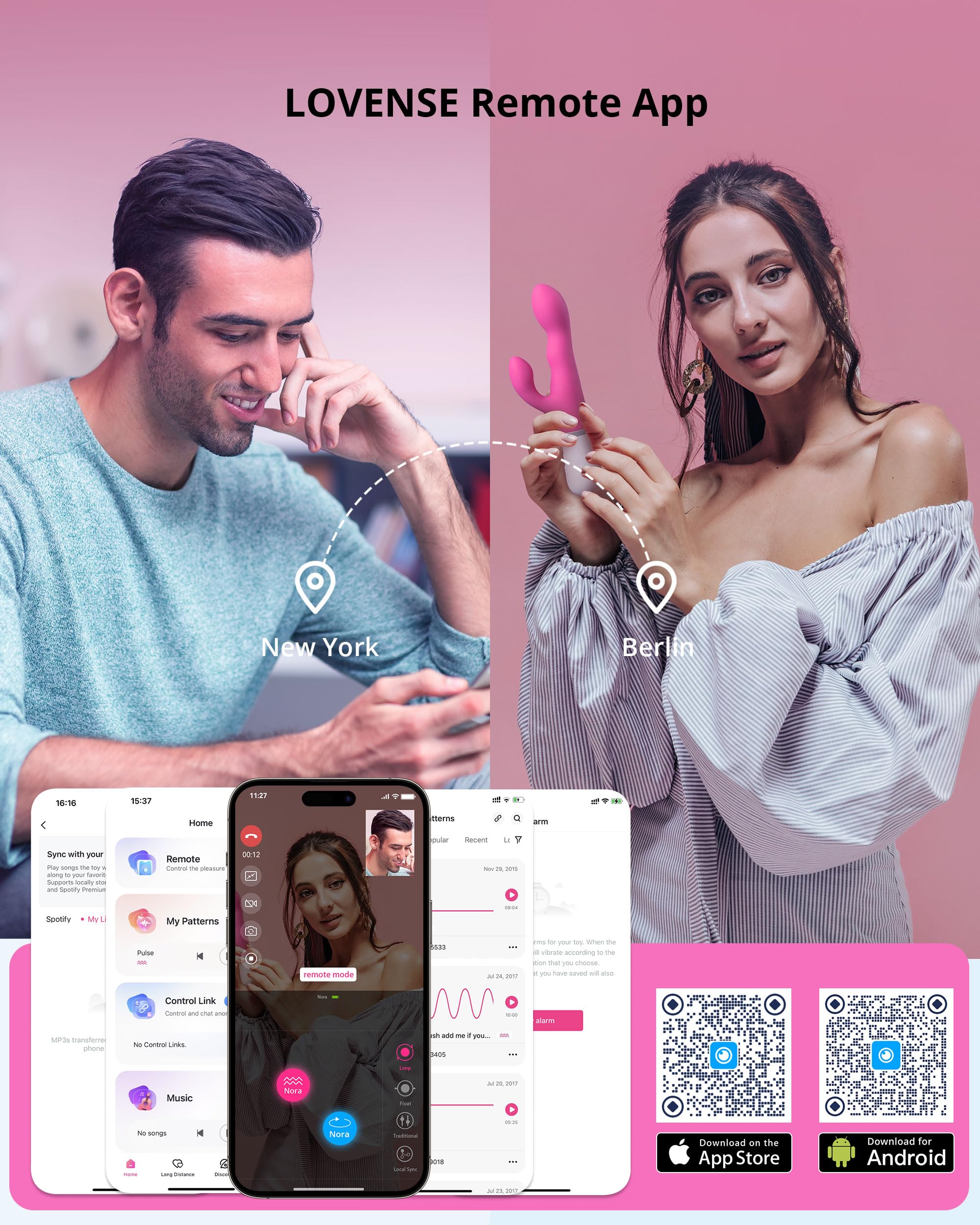 LOVENSE Nora Rabbit Vibrator with APP Control - Pink Dual Motor Clitoral & G-Spot Stimulator - Wireless Smartphone Sex Toy for Women - Perfect for Long Distance Couples & Solo Play