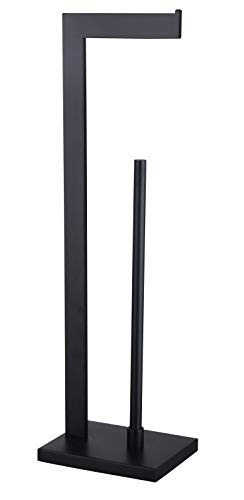 Premium GERZWY SUS 304 Stainless Steel Free Standing Toilet Paper Holder - Matte Black Bathroom Tissue Stand with Reserve Storage | Durable Lavatory Pedestal for Home, Office & Guest Bathroom Decor