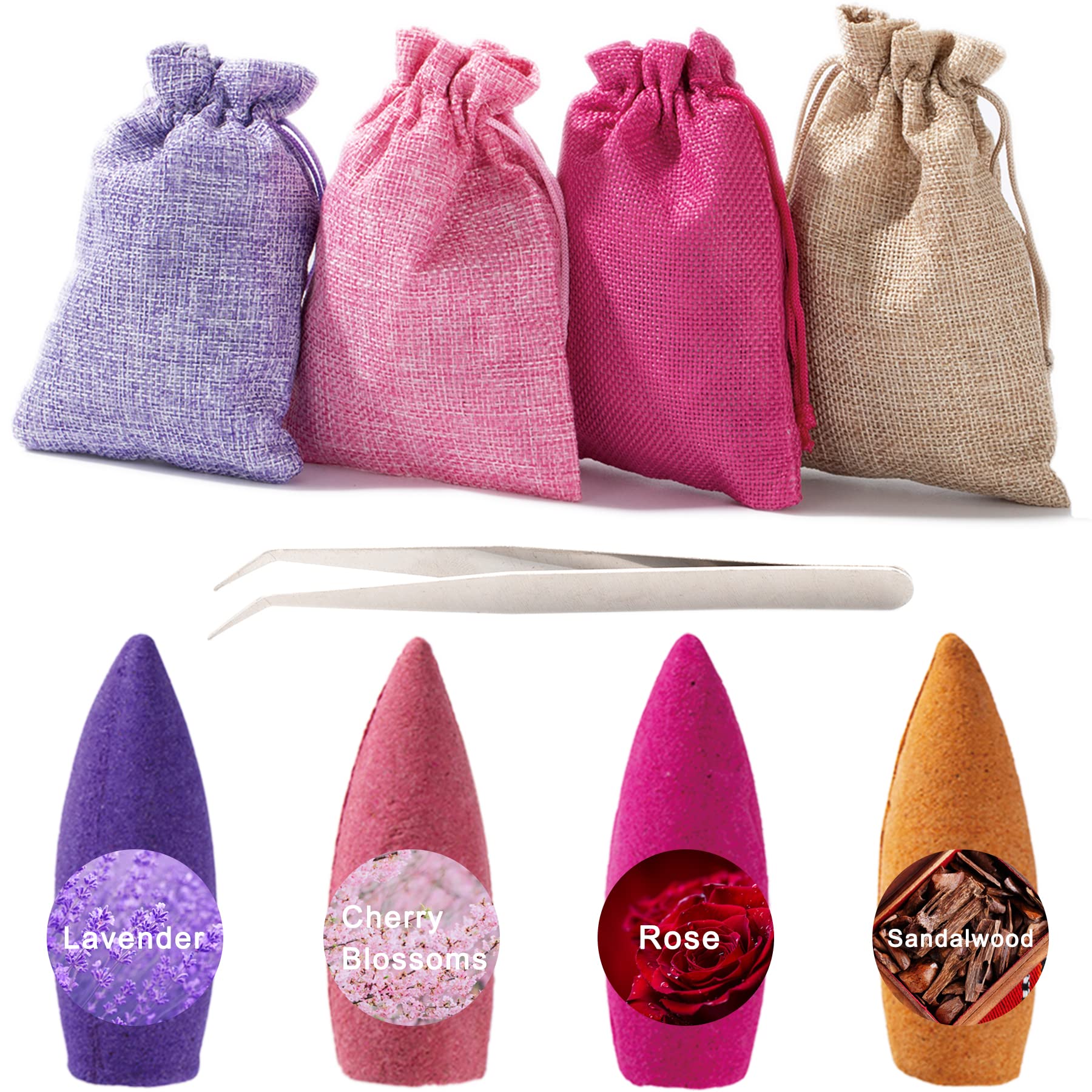 120 Pcs Large Backflow Incense Cones - 4 Mixed Natural Aromas (Sandalwood, Rose, Lavender, Sakura) for Backflow Incense Burner - Relaxation, Meditation, Yoga & Home Fragrance Gift Set - Perfect for Spa, Aromatherapy and Stress Relief