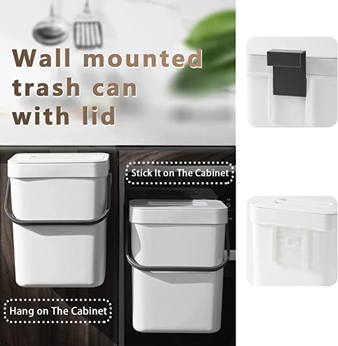 Eco-Friendly Compost Caddy with Detachable Handle – 3L/0.8 Gal Countertop Bin with Lid – Small Plastic Waste Basket for Kitchen, Office, RV & Refrigerator – Perfect for Food Scraps, Organic Waste & Sustainable Living (White)