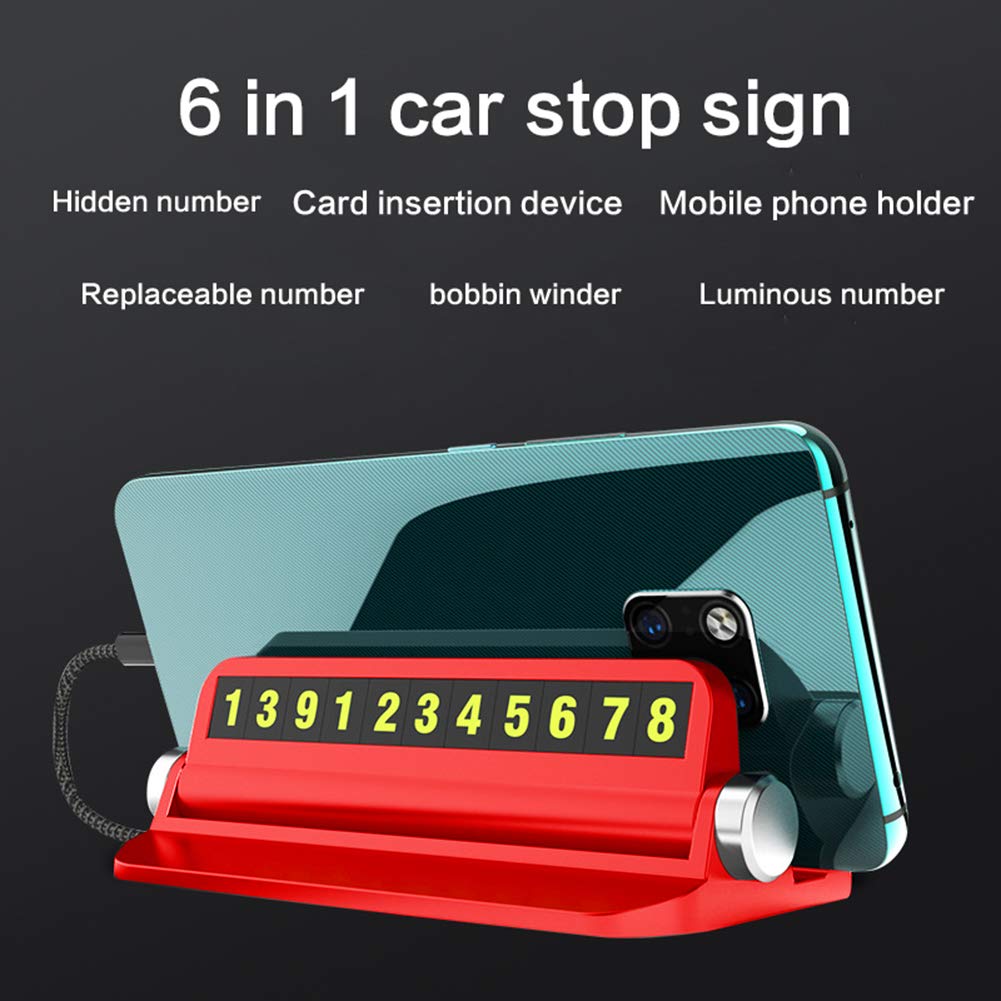Temporary Parking Number Plate - Luminous Car Phone Mount Holder with Red Sticker for Easy Nighttime Parking | Perfect for Valet, Drive-Thru & Parking Lots