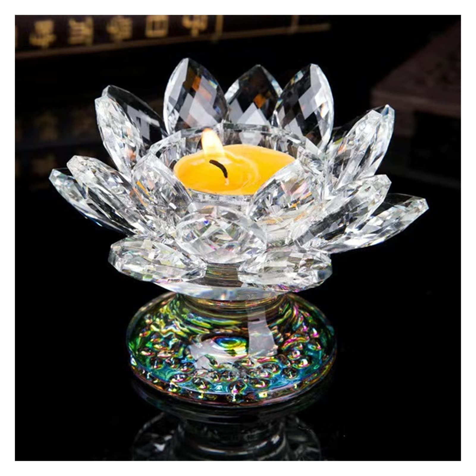 Kigauru Colorful Crystal Glass Candle Holders - Elegant Lamp Holder & Flower Tantric Candlestick for Home Decor, Indoor Collection, Desktop Decoration (1Pc) - Perfect for Dining Table Centerpiece, Wedding Decor, Meditation Room & Spa Ambiance
