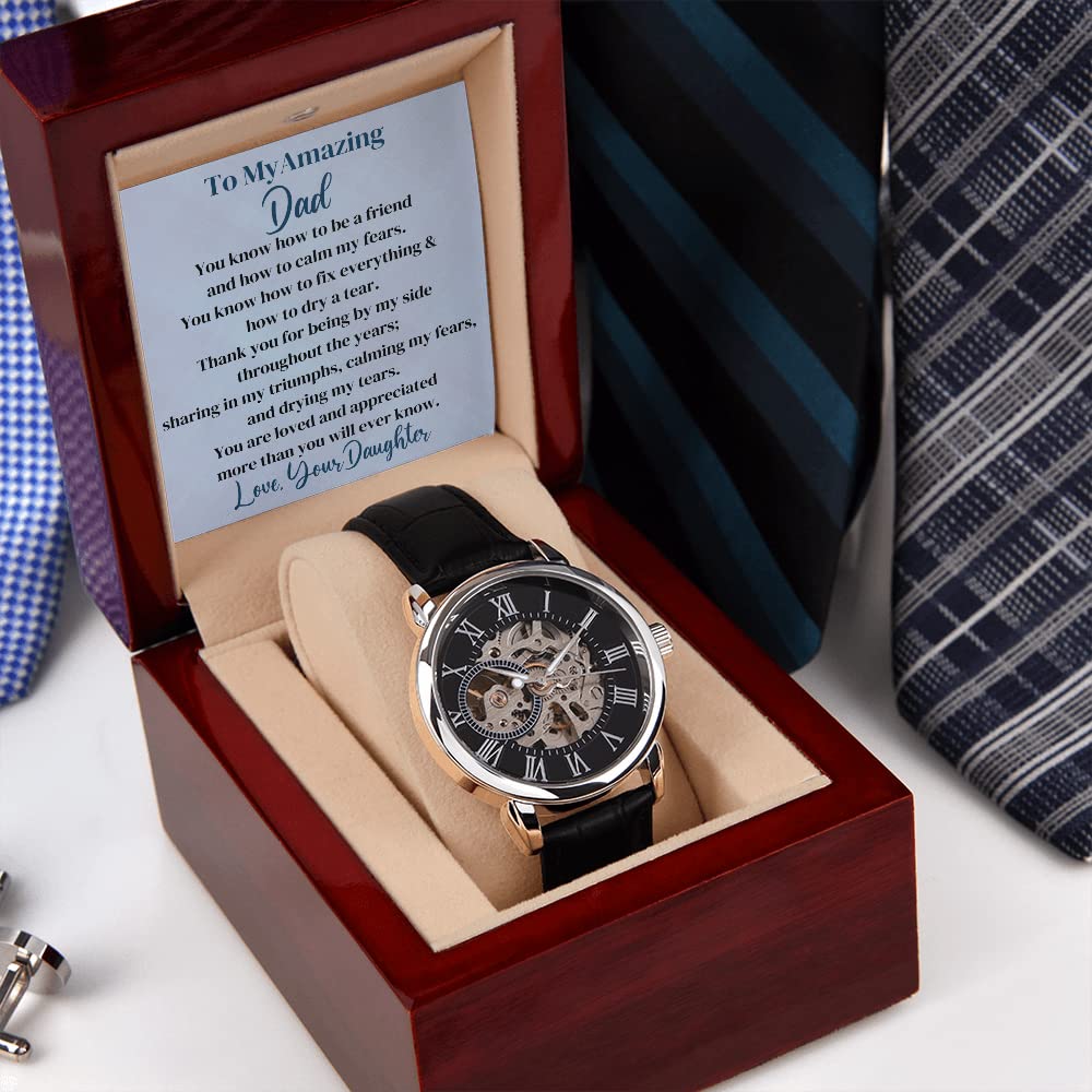 Best Dad Ever Automatic Skeleton Wristwatch for Men - Unique Gift from Daughter - Perfect for Father's Day, Birthday & Special Occasions
