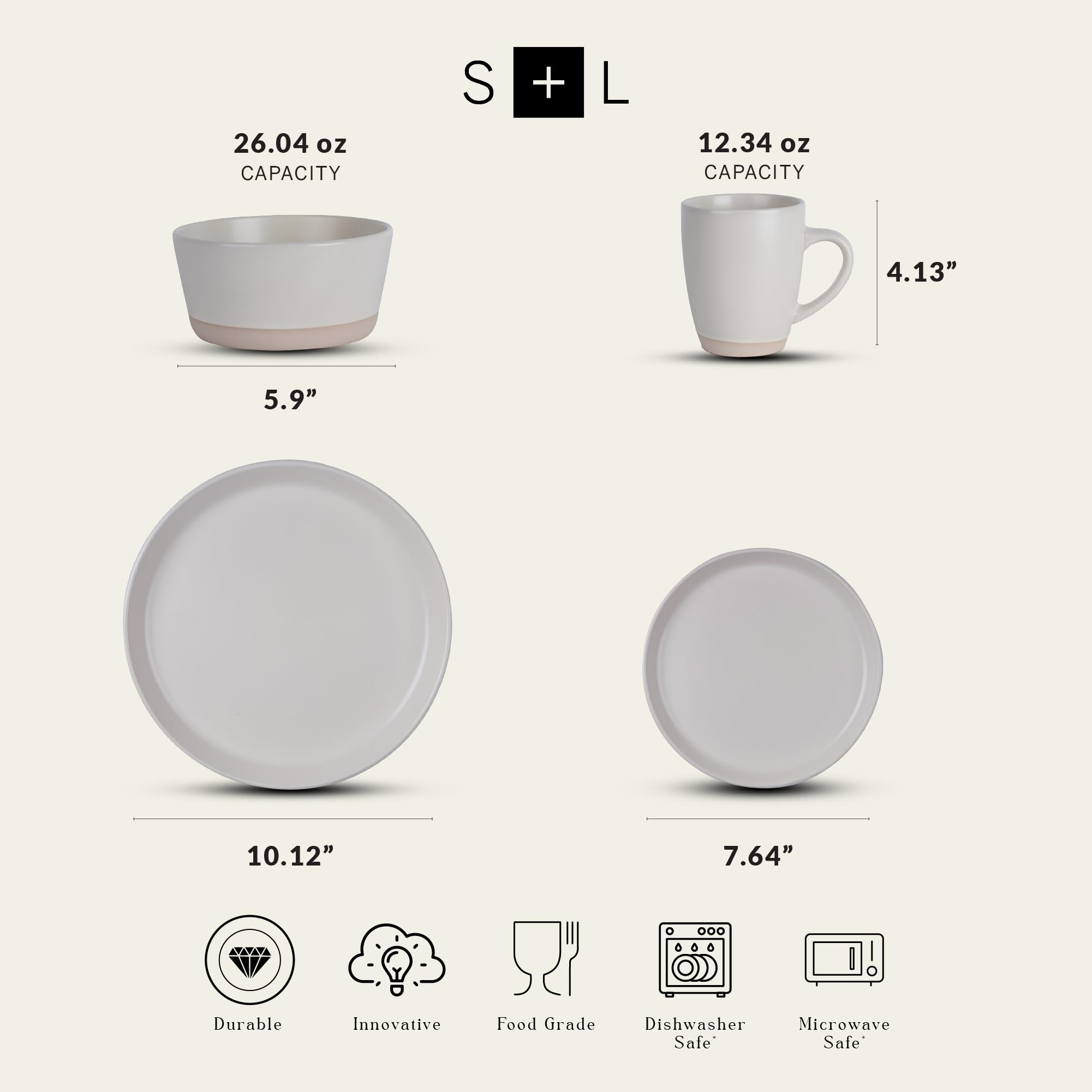 Stone Lain Jules Modern Stoneware 32-Piece Round Dinnerware Set - 8 Plates & Bowls in White for Family Dining, Entertaining & Everyday Use