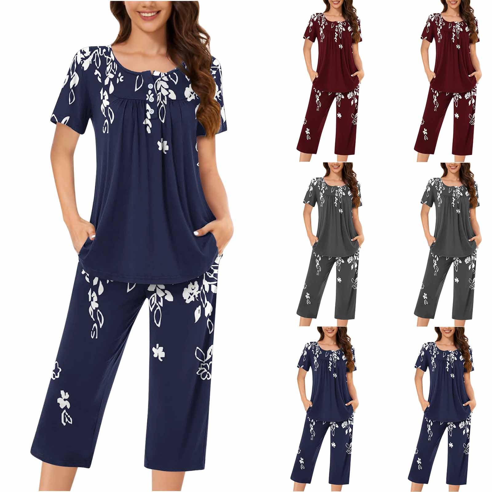 Floral Print Women's Capris Pajama Set - Lounge & Sleepwear for Comfort
