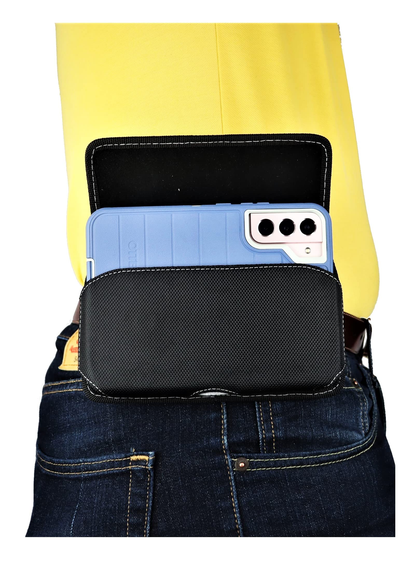 Durable Nylon Cell Phone Holster Pouch for Samsung Galaxy S24/S23/S22/S21/S20+ Plus - Compatible with Otterbox Commuter & Defender Cases - Heavy Duty Belt Clip with Magnetic Closure (Sideways Carry) - Perfect for Outdoor Activities, Work, and Hands-Free Convenience