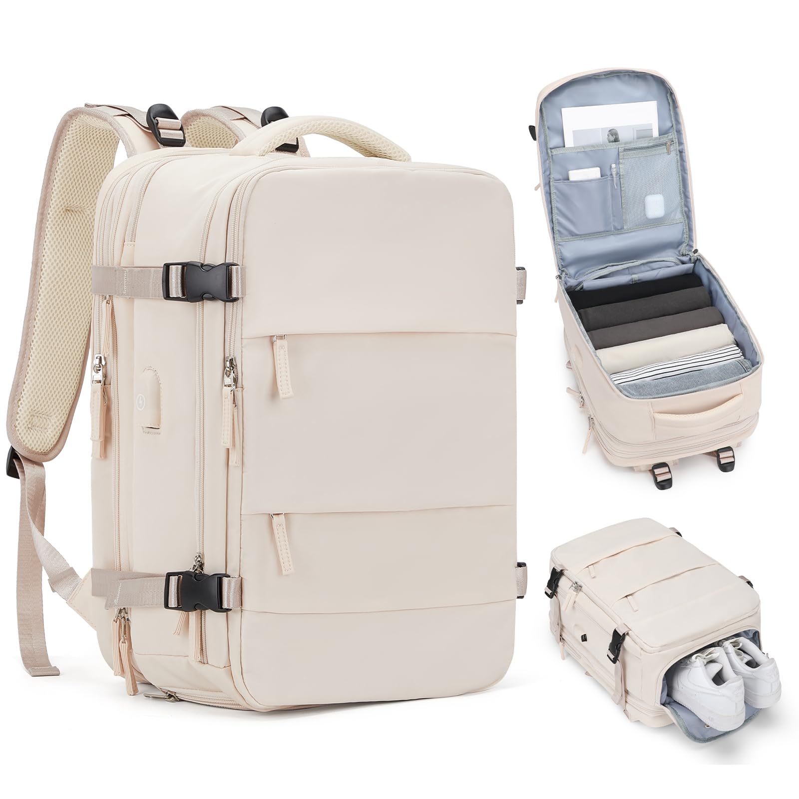 Expandable Casual Travel Backpack - Lightweight A-Beige Daypack for Hiking, Commuting & College | Water-Resistant & Spacious