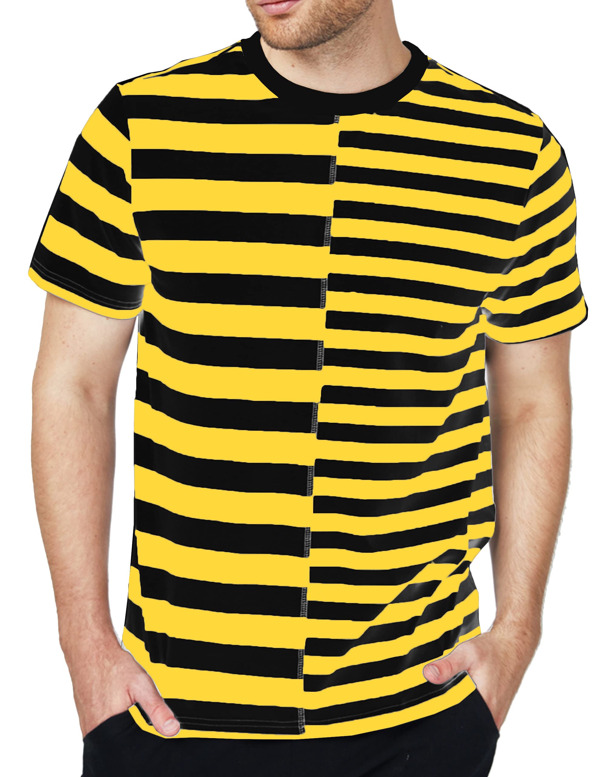 SSLR Men's Striped Short Sleeve T-Shirt - Red & White Crewneck Lightweight Casual Tee for Everyday Wear, Workout & Street Style
