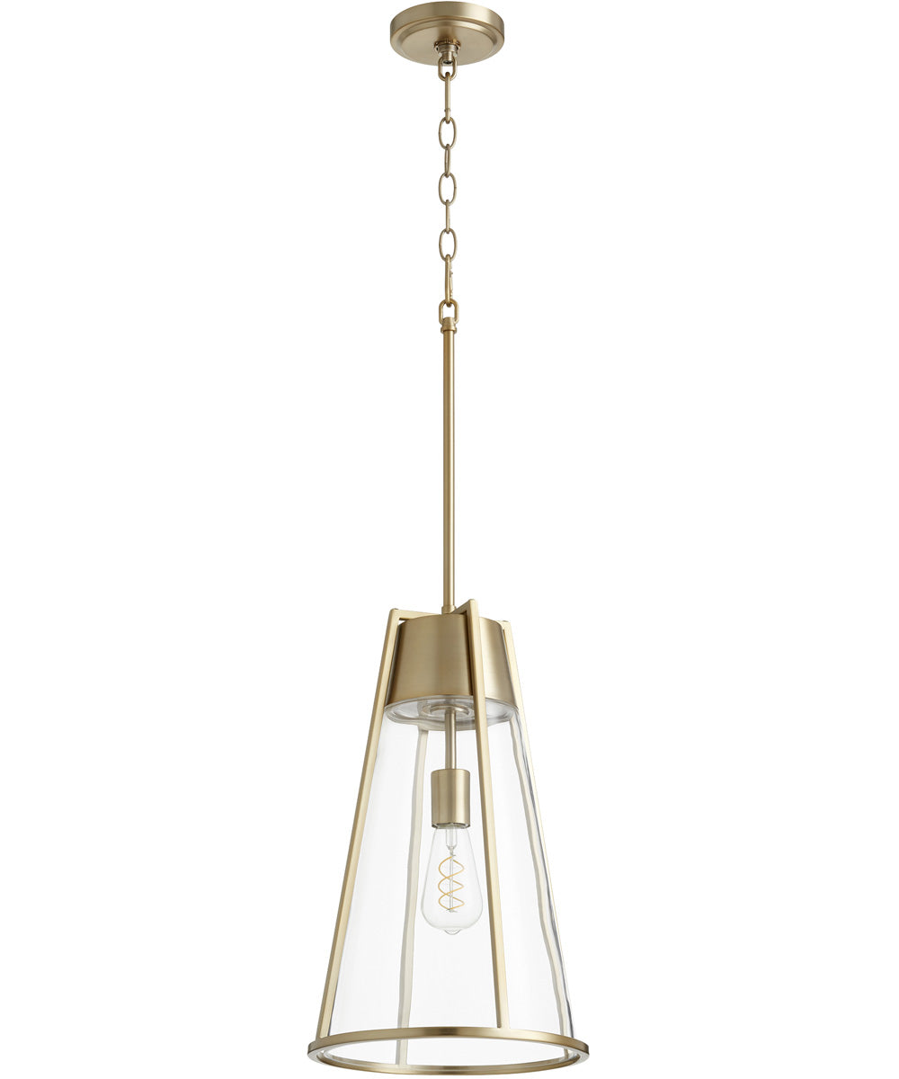 11W Single Light Pendant Fixture in Aged Brass with Clear Glass Shade - Perfect for Kitchen Island, Dining Room, or Entryway Lighting