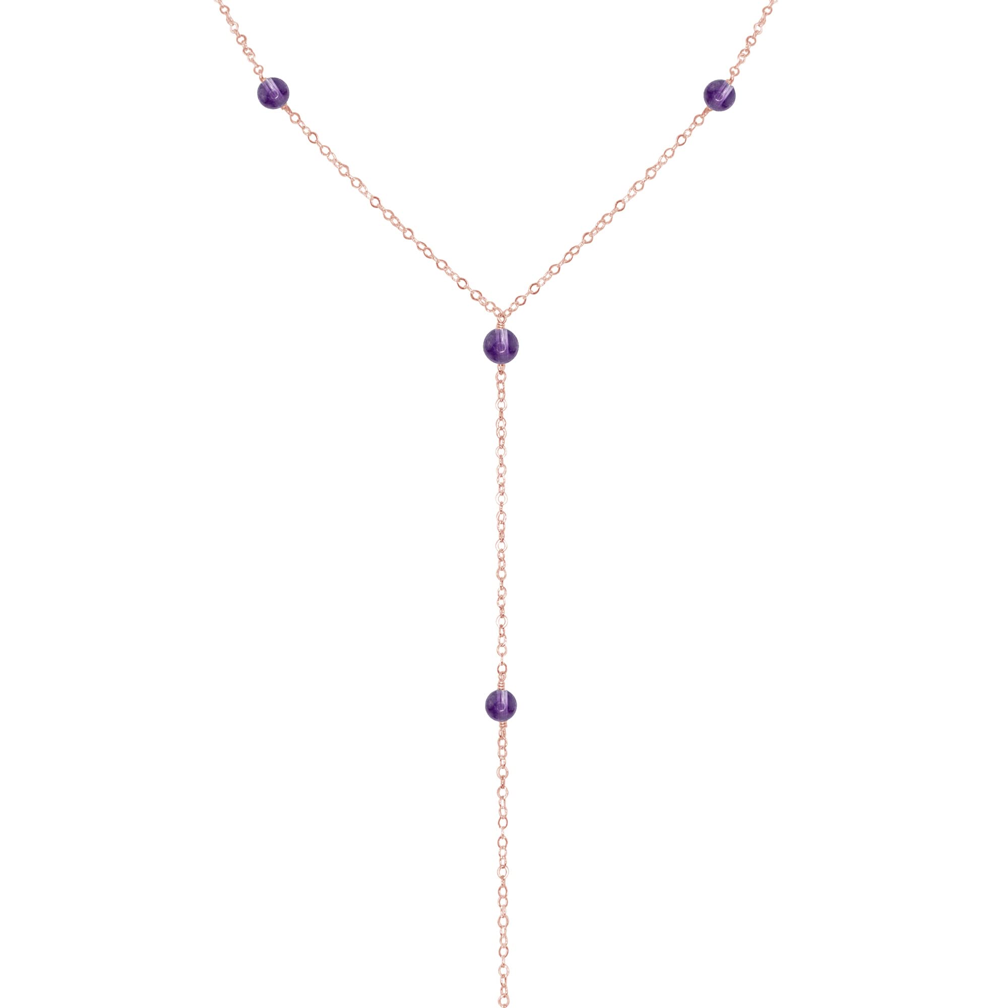 14K Rose Gold Filled Amethyst Dainty Y Necklace for Women - Elegant Everyday Jewelry Gift for Birthday, Anniversary & Valentine's Day
