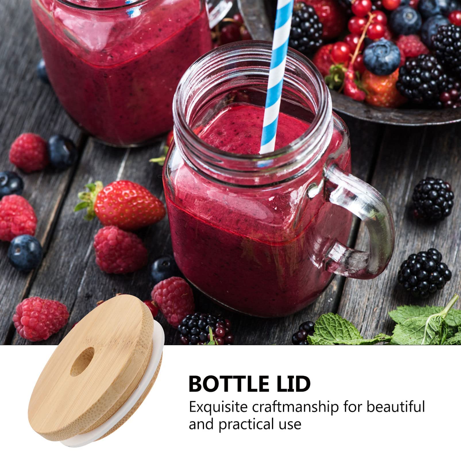 DOITOOL 16Pcs Reusable Bamboo Jar Lids with Straw Hole - Eco-Friendly Bamboo Can Lids for Beer, Mason Jars (70mm) - Perfect for Iced Coffee, Smoothies & Home Brewing