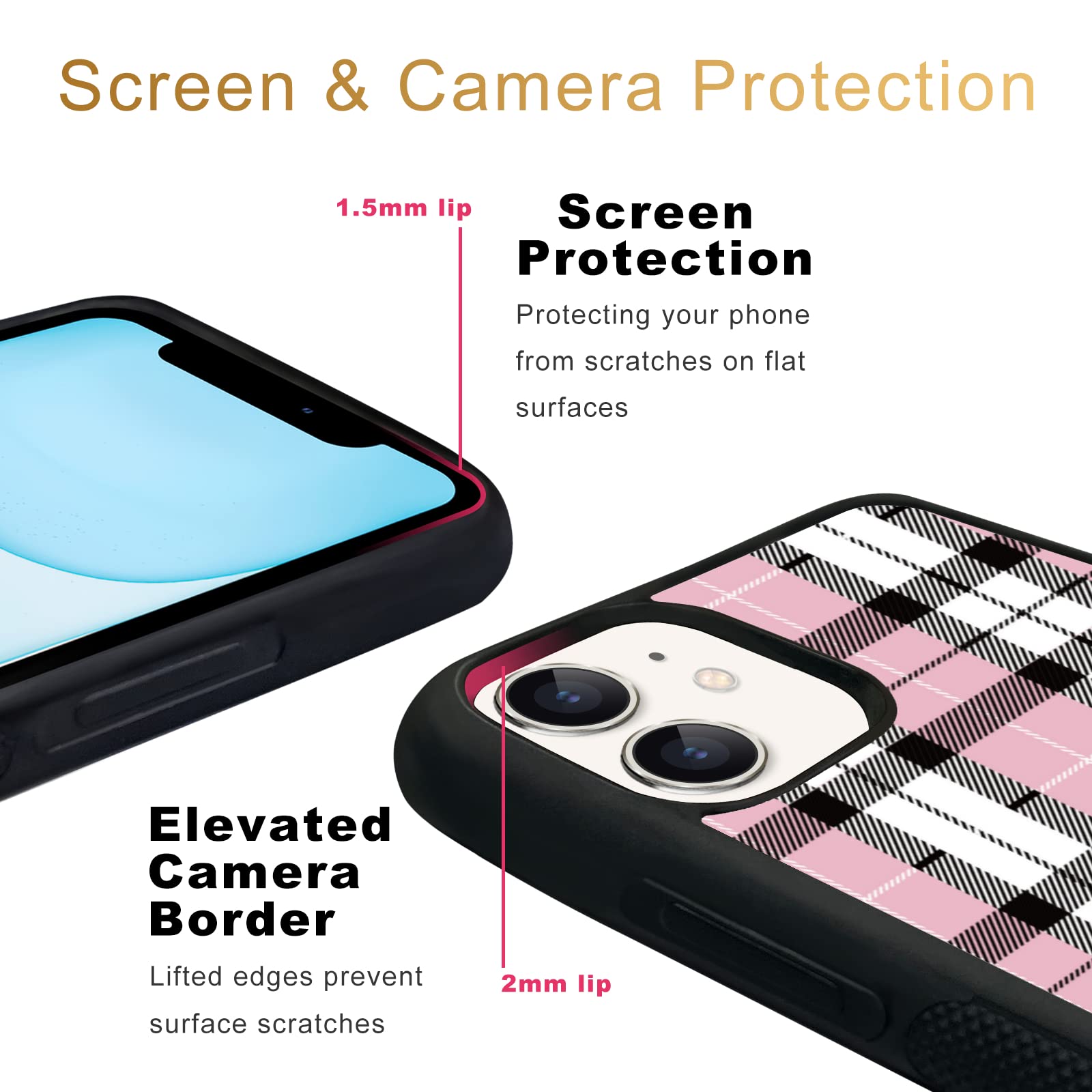 Aiyaya Pink Plaid iPhone 11 Case for Women & Girls - Cute 6.1 Inch Protective Phone Cover with Stylish Checkered Design | Perfect Gift for Birthday, Valentine's Day & Everyday Use