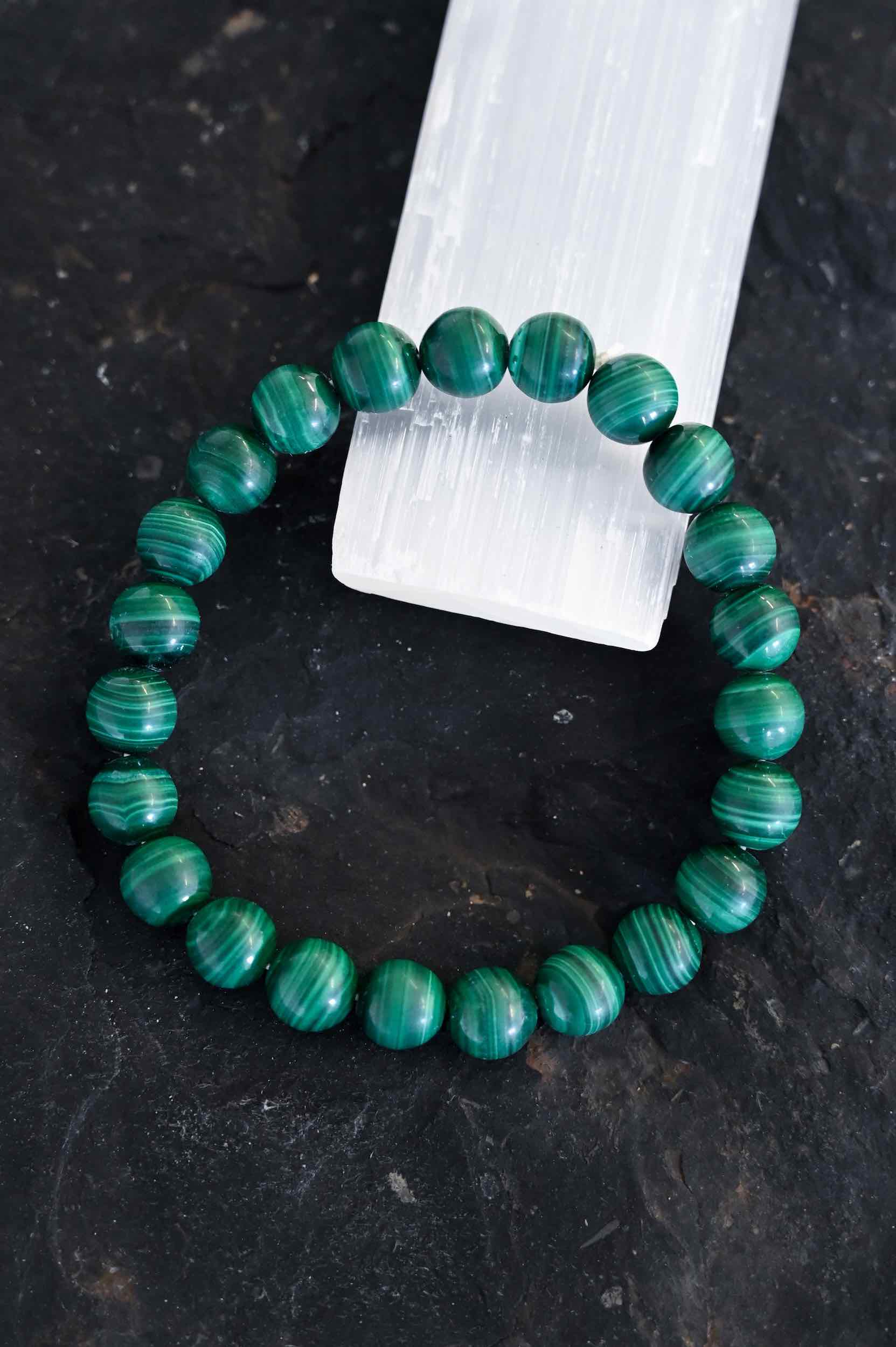 Natural Malachite Healing Bracelet for Women - Handmade Adjustable Beaded Stretch Band for Positive Energy & Protection | Perfect for Meditation, Yoga & Spiritual Wellness