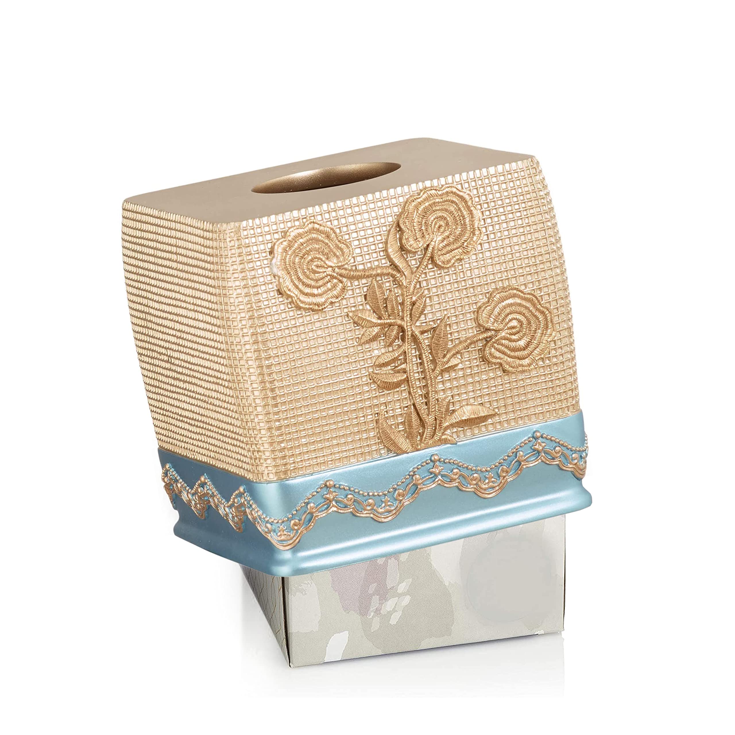 Trendy Ombre Rose Design Tissue Box Cover - Elegant Blue Bathroom Decor for Home & Office | Perfect for Vanity, Shelf, or Countertop Display
