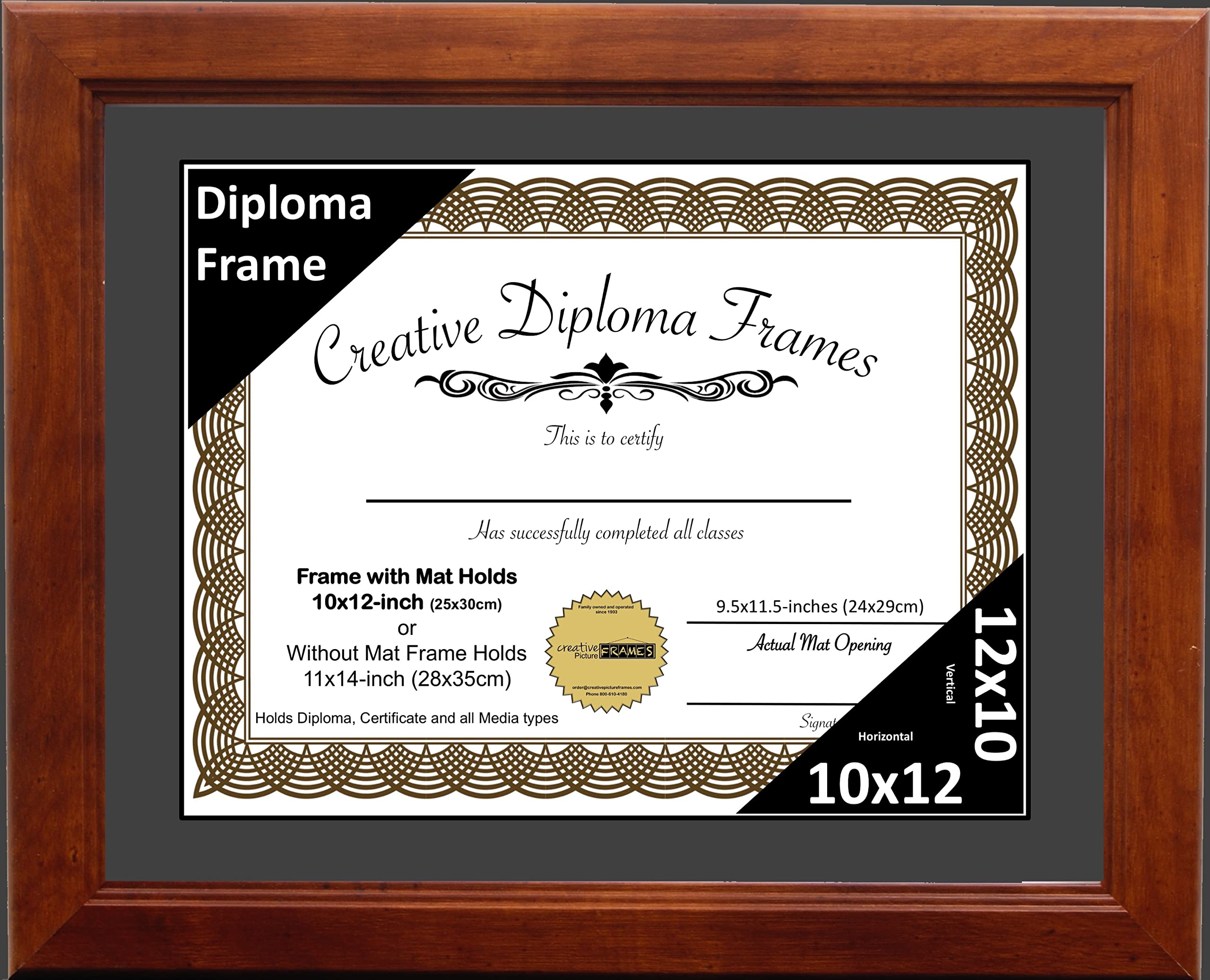 10x12 Walnut Finish Creative Picture Frame with Black Mat, Glass, Easel & Wall Hangers - Holds 11x14 Photos & Diplomas | Perfect for Graduation Gifts, Home Decor & Office Display