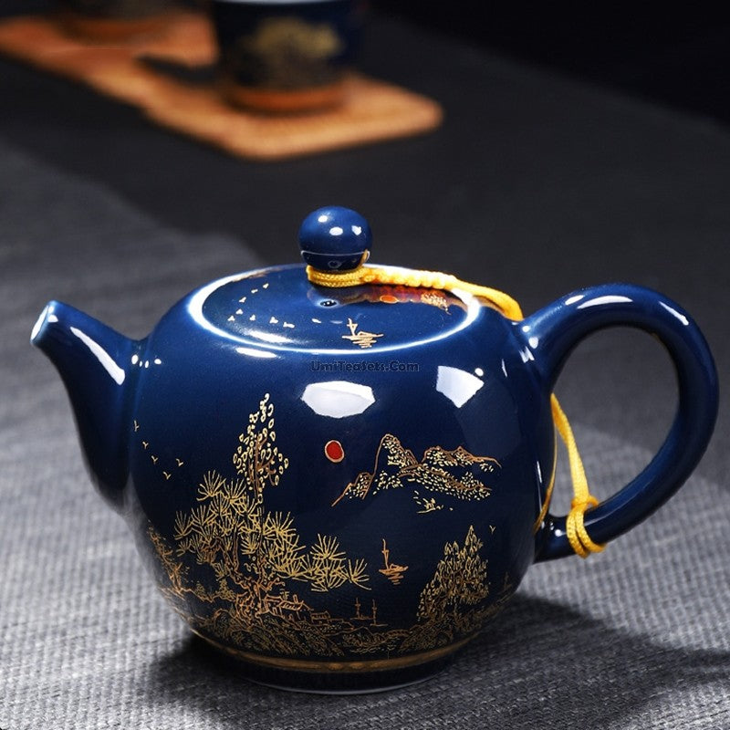 Exquisite Chinese Blue Landscape Porcelain Tea Set - Handcrafted 12-Piece Ceramic Gift Set for Afternoon Tea, Home Decor & Wedding Gifts - Perfect for Tea Ceremonies, Housewarming & Collectors