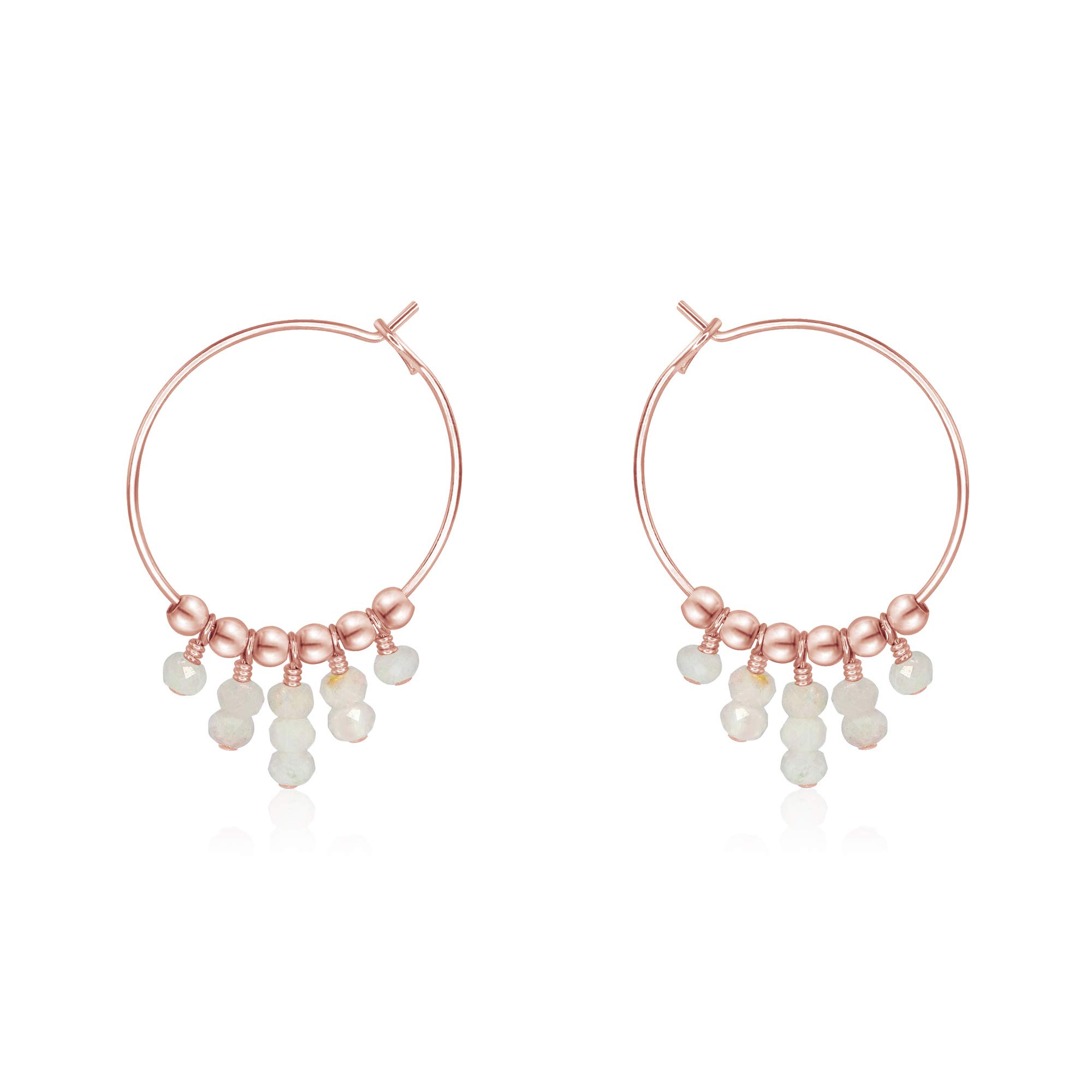 14K Rose Gold Filled Rainbow Moonstone Hoop Earrings for Women - Elegant Boho Jewelry for Everyday Wear & Special Occasions