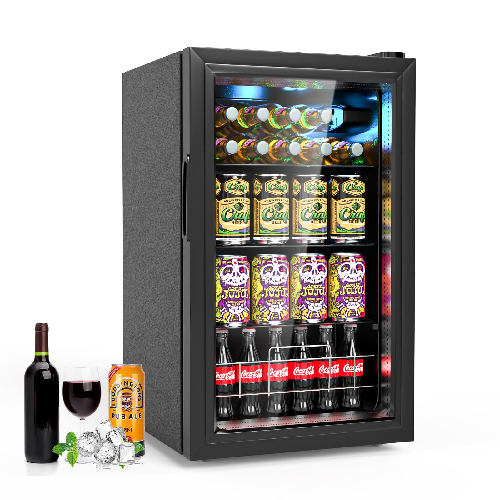 Geekman 120 Can Beverage Refrigerator - Freestanding Mini Fridge with Double-Layer Glass Door, Adjustable Removable Shelves for Beer, Wine & Soda - Perfect for Home Bar, Office, Man Cave & Entertainment Spaces