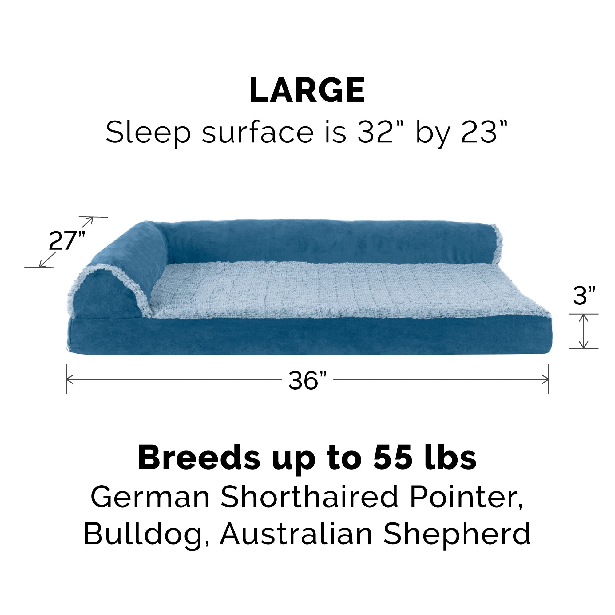 Furhaven Orthopedic Dog Bed for Large Dogs - Washable Cover & Bolsters - Plush Faux Fur - Perfect for Living Room or Bedroom