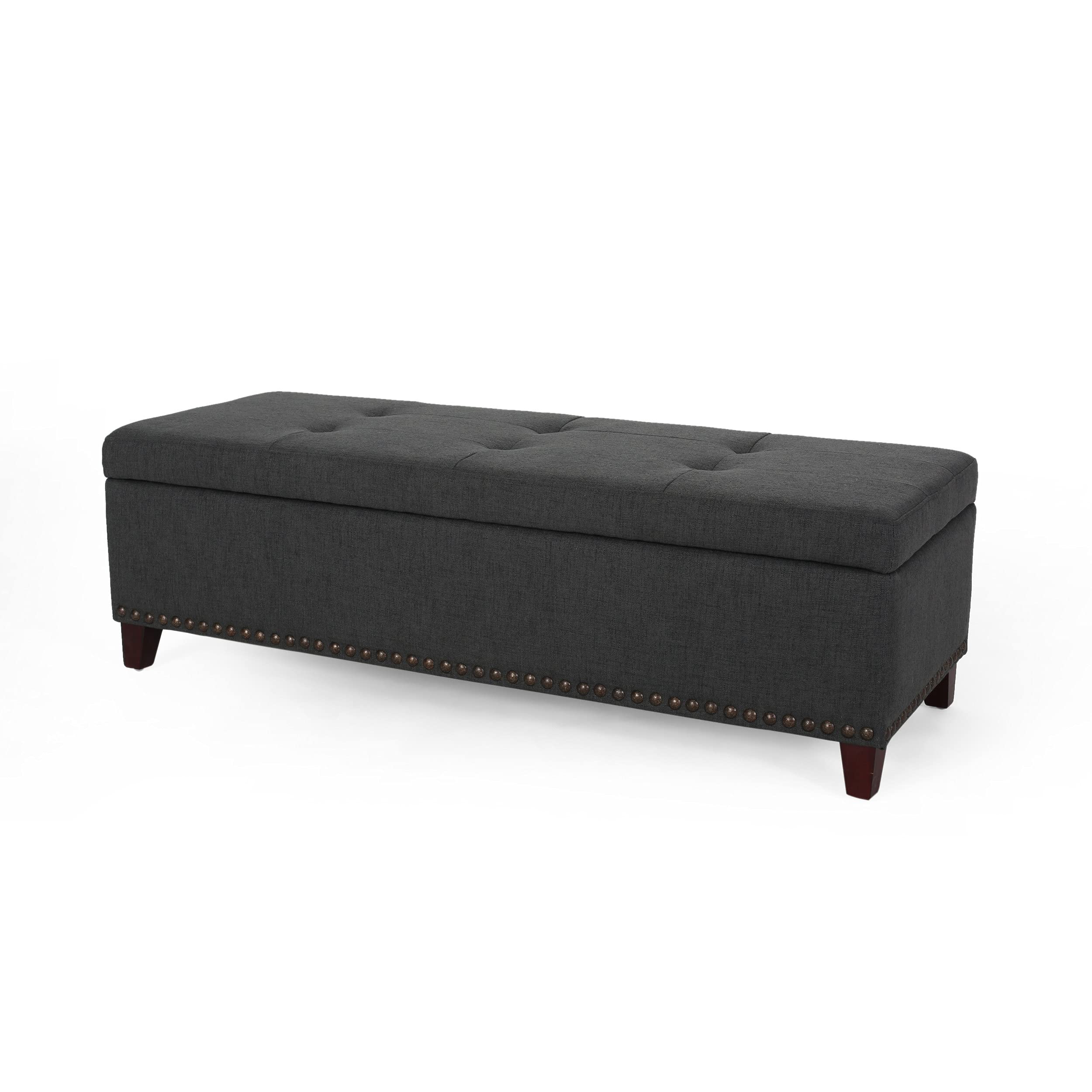 Christopher Knight Home Obert Ottoman - Dark Gray Storage Bench with Tufted Upholstery | Perfect for Living Room, Bedroom & Entryway Seating & Organization