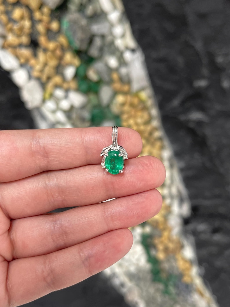 2.29tcw 14K Gold Natural Oval Emerald & Diamond Floral Pendant - Lush Rich Green Gemstone Jewelry for Women, Perfect for Weddings, Anniversaries & Special Occasions