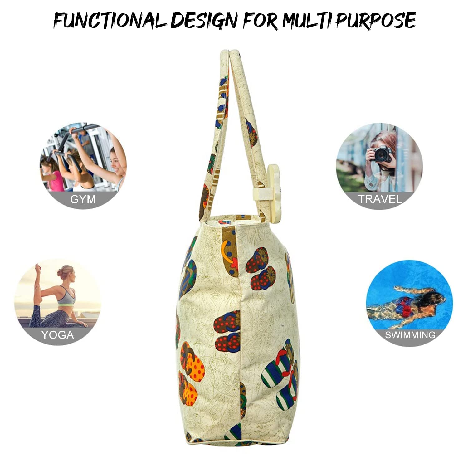 Waterproof Beach Tote Bag for Women - Large Canvas Shoulder Bag with Zipper Closure, Gym & Grocery Shopping, Travel Essentials, Picnic & Pool Day Accessories
