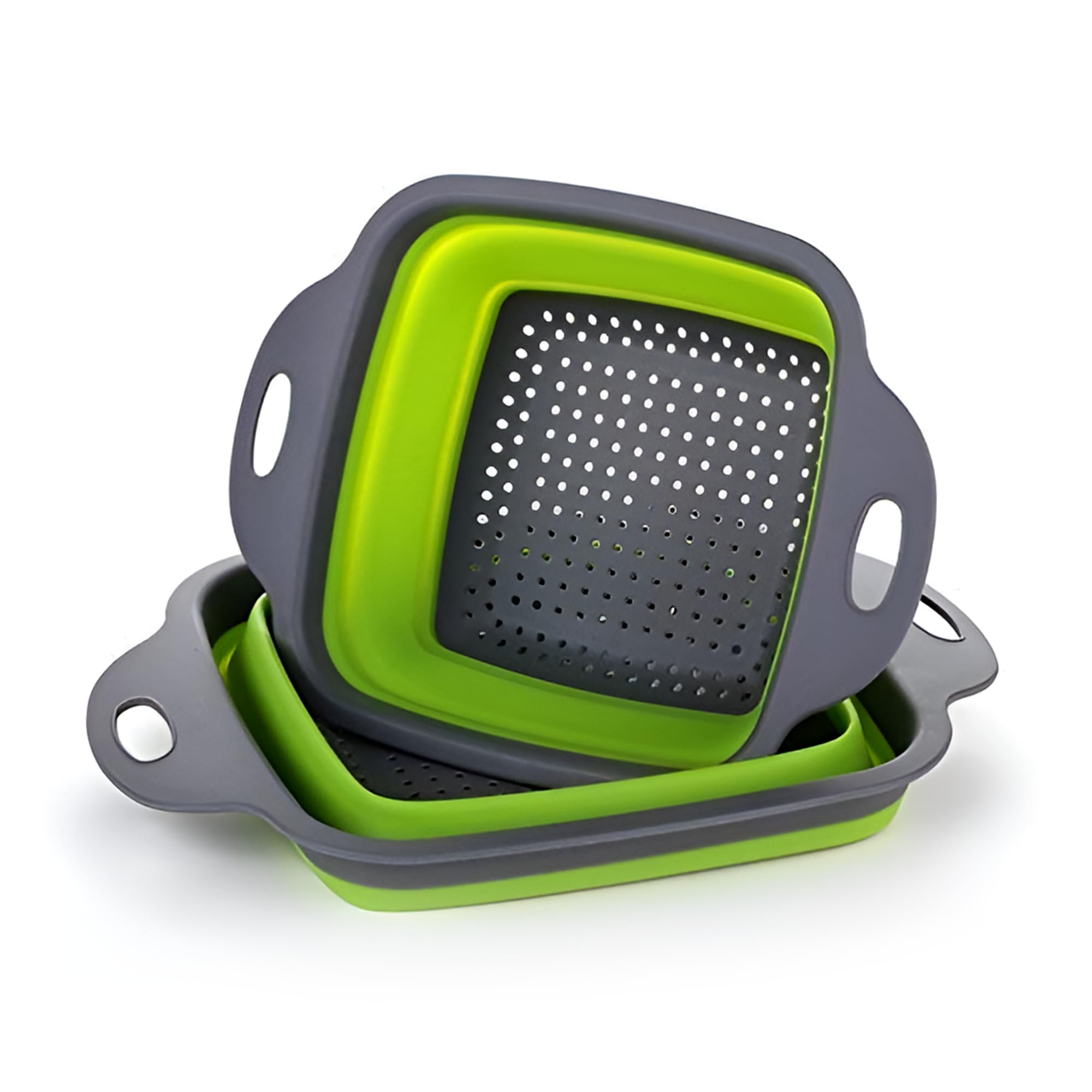 Premium Collapsible Colander Set - 2 Pack Silicone Strainers for Kitchen, Green | Foldable Vegetable & Fruit Basket | Ideal for Washing, Draining, and Storing Produce | Space-Saving Kitchen Essentials