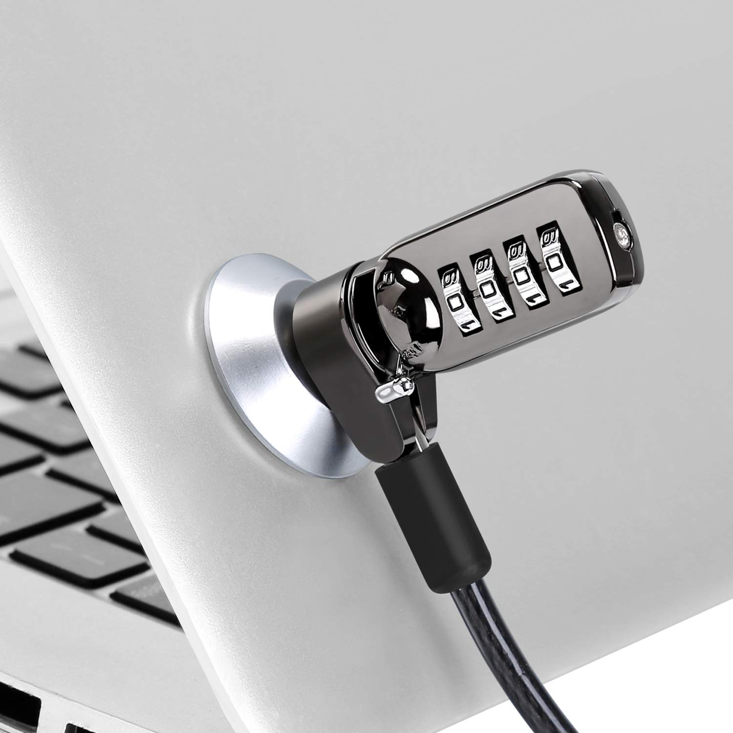 Anti-Theft Security Lock Cable for Laptop, PC, Computer & Monitor - 2M Black Steel Cable with Oval Sticky Mount & Key Lock (Perfect for Offices, Schools, Libraries & Public Spaces)