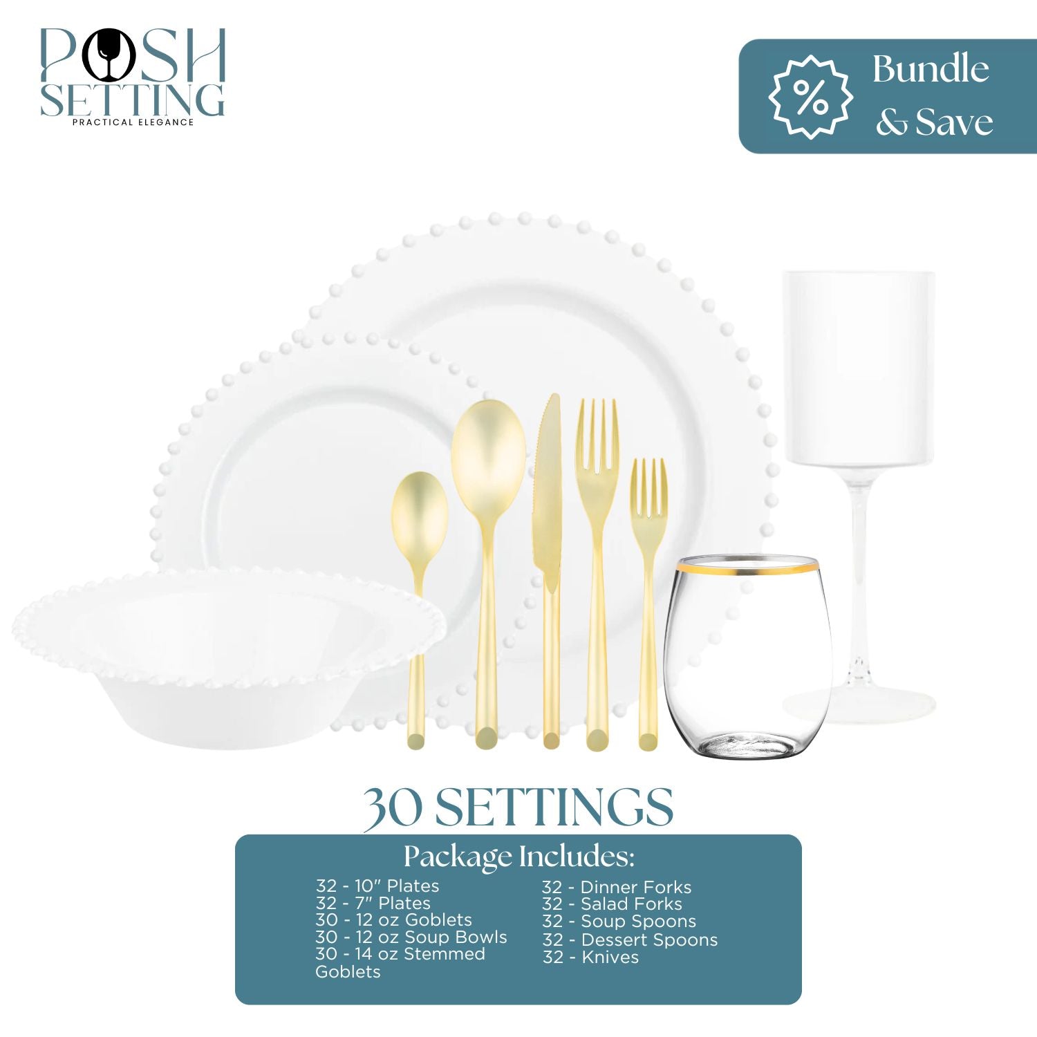 Premium White Disposable Plastic Passover Seder Plate Set with Beaded Design - 30 Piece Elegant Dinnerware for Jewish Holiday Celebrations & Festive Gatherings